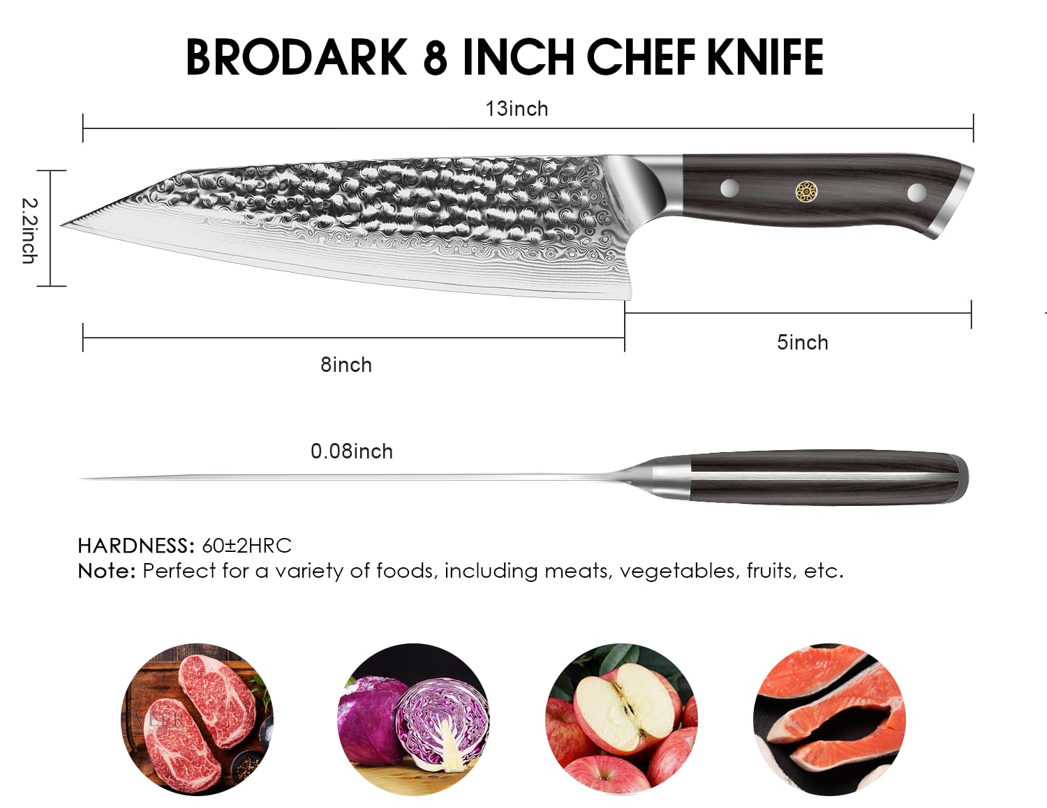 BRODARK Japanese Chef Knife, 8 inch Damascus Chef Knife, Ebony Wood Handle — Amazon image 4
