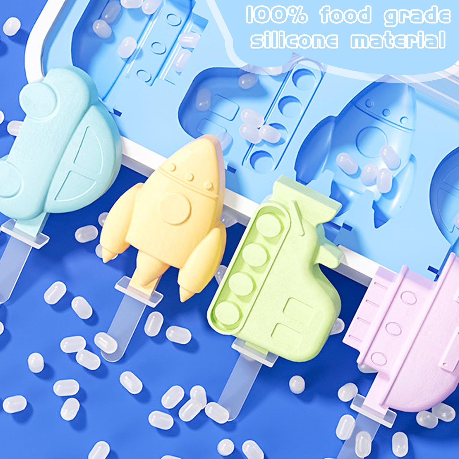 Moldes de silicona para helados, 2 moldes para helados con 12 palos, juego de paletas para niños y adultos, sin BPA, dinosaurios de silicona y moldes para coche, adecuados para bricolaje