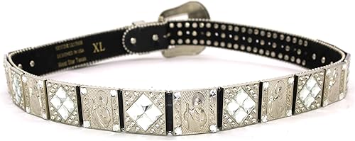 Miniatura 4 de Cinturón occidental de cuero genuino para hombres y mujeres, diamantes de imitación grandes con hebilla grabada para vaqueros y vaqueras