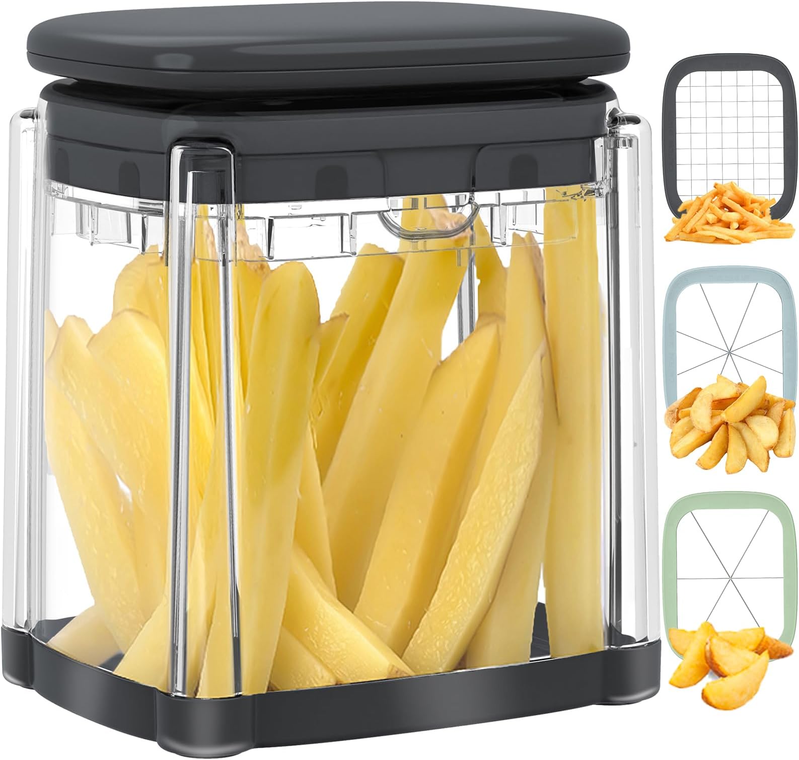 French Fry Cutter, 3-in-1 Potato Cutter for Fries, Potato French Fry Onion Cutter, Food Chopper Manual Hand Vegetable Cutter Dicer Apple Slicer, 3 Blades(NOT For Sweet Potatoes)