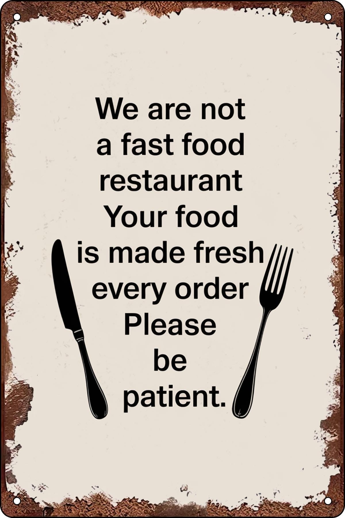 Yivxa Women's Style-8690 We Are Not A Fast Food Restaurant Your Food Is Made Fresh Every Order Vintage Metal Tin Signs Retro Wall Decor For Home Restaurant Office Store Club Gift For 8X6 Inches