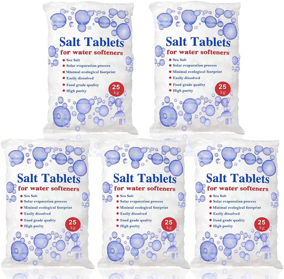 25 Kg Salt Tablets | Water Softener | Food Grade | Compatible to All Water Softner Machines ,Genuine British Salt Tablet, Tablet Salt of Premium Quality (5 Bags)