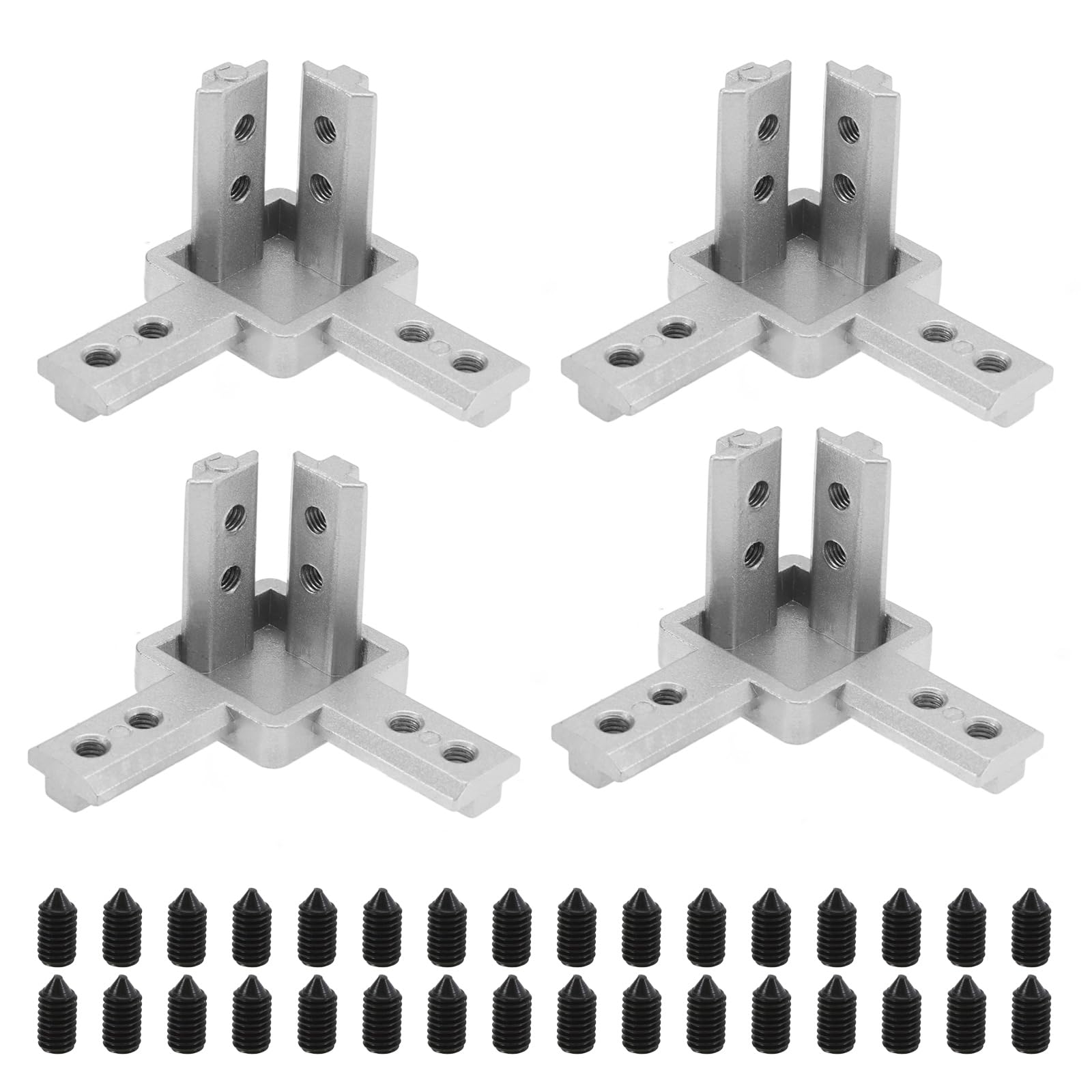 The Lord of the Tools 4PCS 3-Way End Corner Bracket Connector with Screws for 8mm T Slot European Standard Aluminum Extrusion Profile 4040 Series Silver