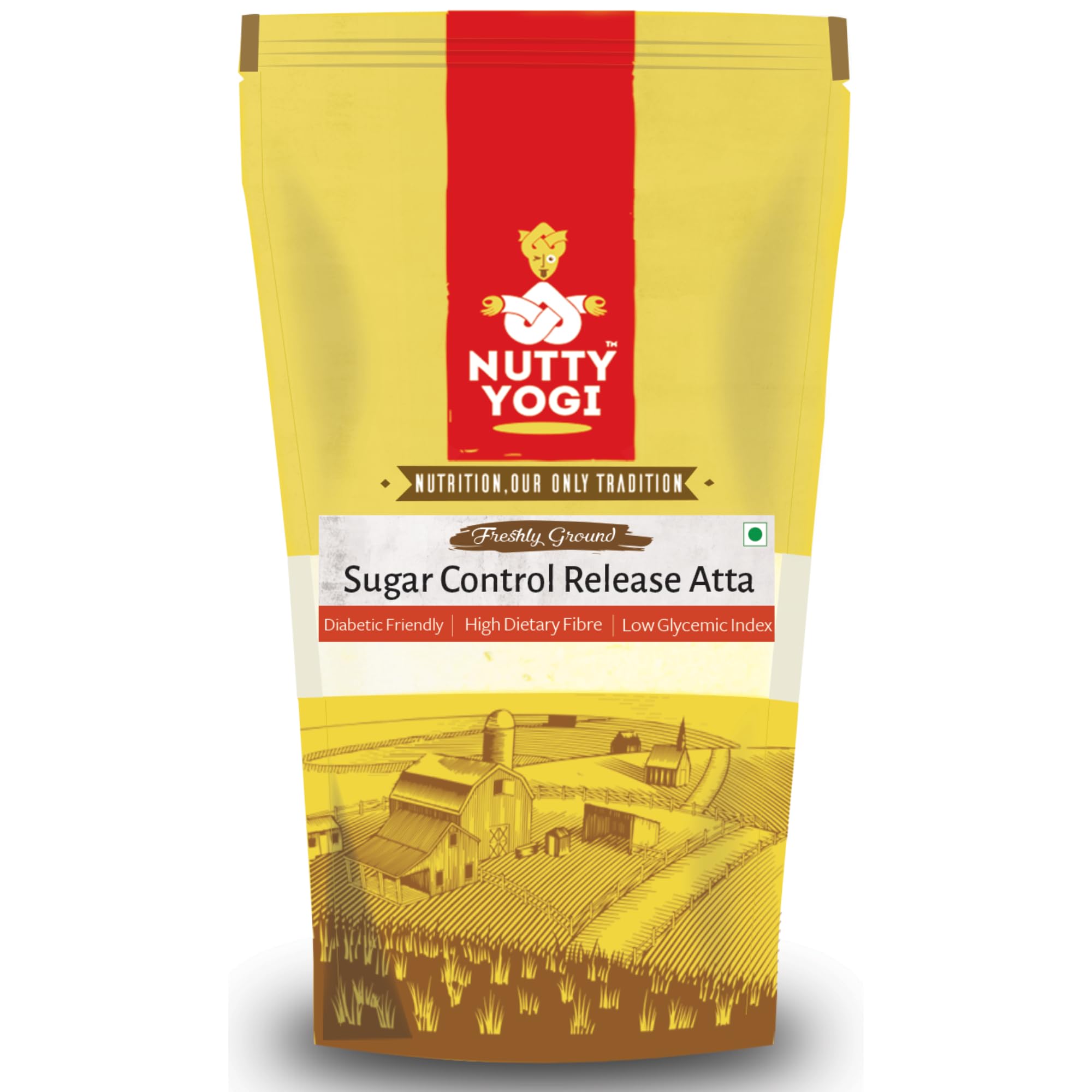 Nutty Yogi Sugar Control Release Atta 800g, Flour, Diabetic Friendly | Helps Control Blood Sugar | Low GI Flour With Premium Ingredients | 100% Natural Ingredients | Soft Fluffy Rotis | Rich in Iron, Magnesium and Calcium | Supports Healthy Blood Sugar Level & Weight Management