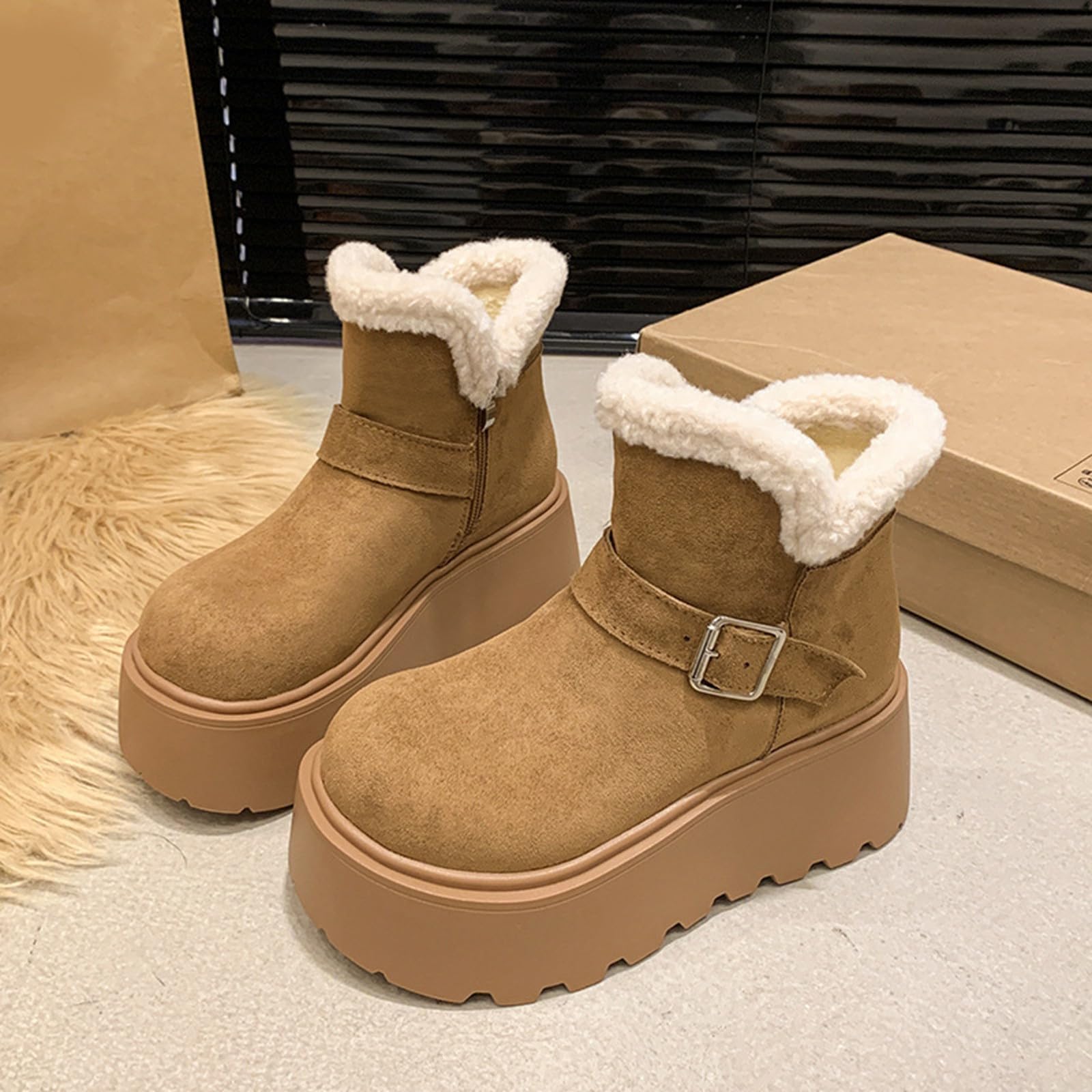 Stivaletti da Neve Donna Stile Casual con Suola Spessa
