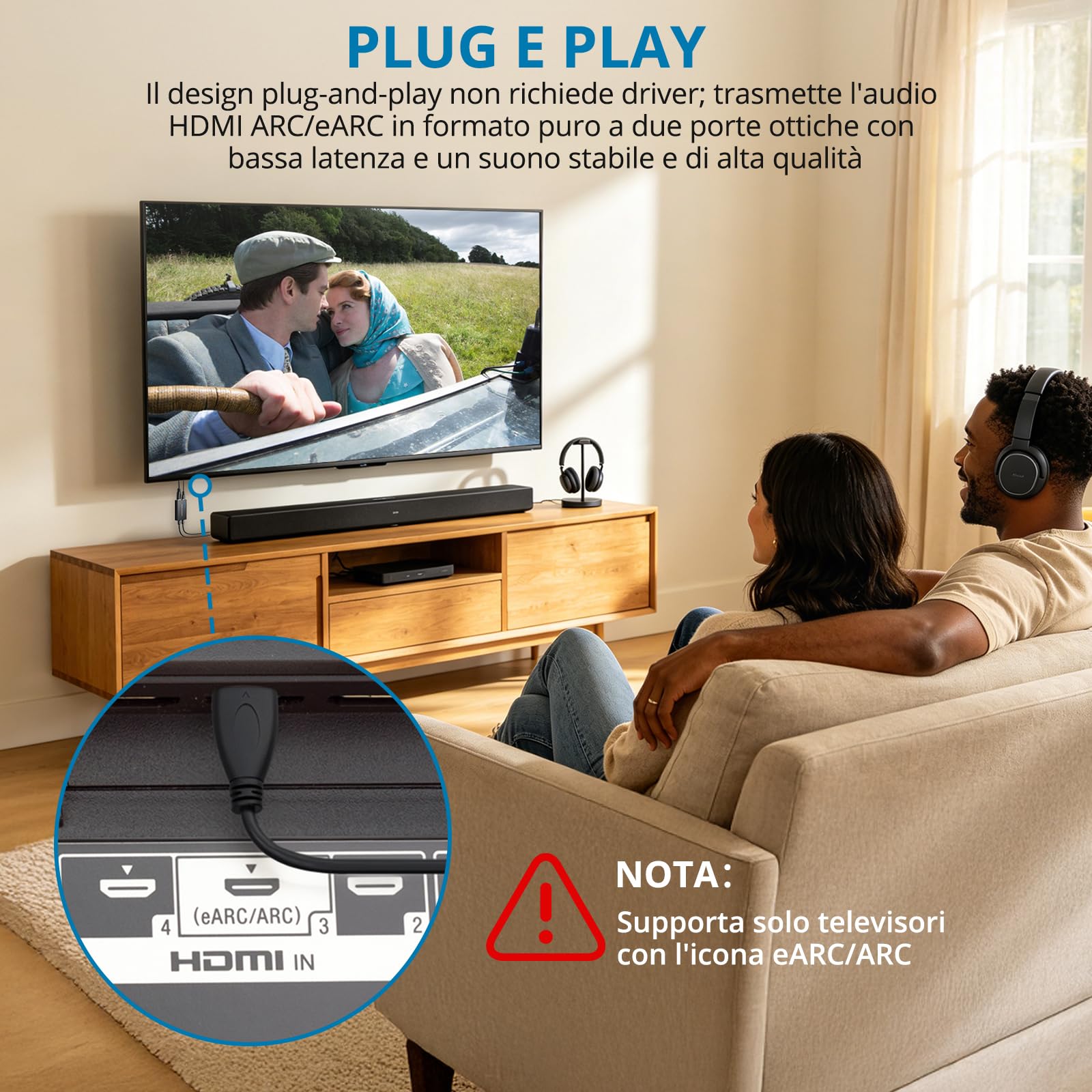 AUTOUTLET Convertitore Audio eARC/ARC a Doppia Ottica 1 Ingresso 2 Uscite,Supporta 192kHz/24bit Dolby DTS 5.1 PCM2.0,Estrattore Audio eARC, HDMI ARC to Optical Adattatore per Soundbar e Home Theater