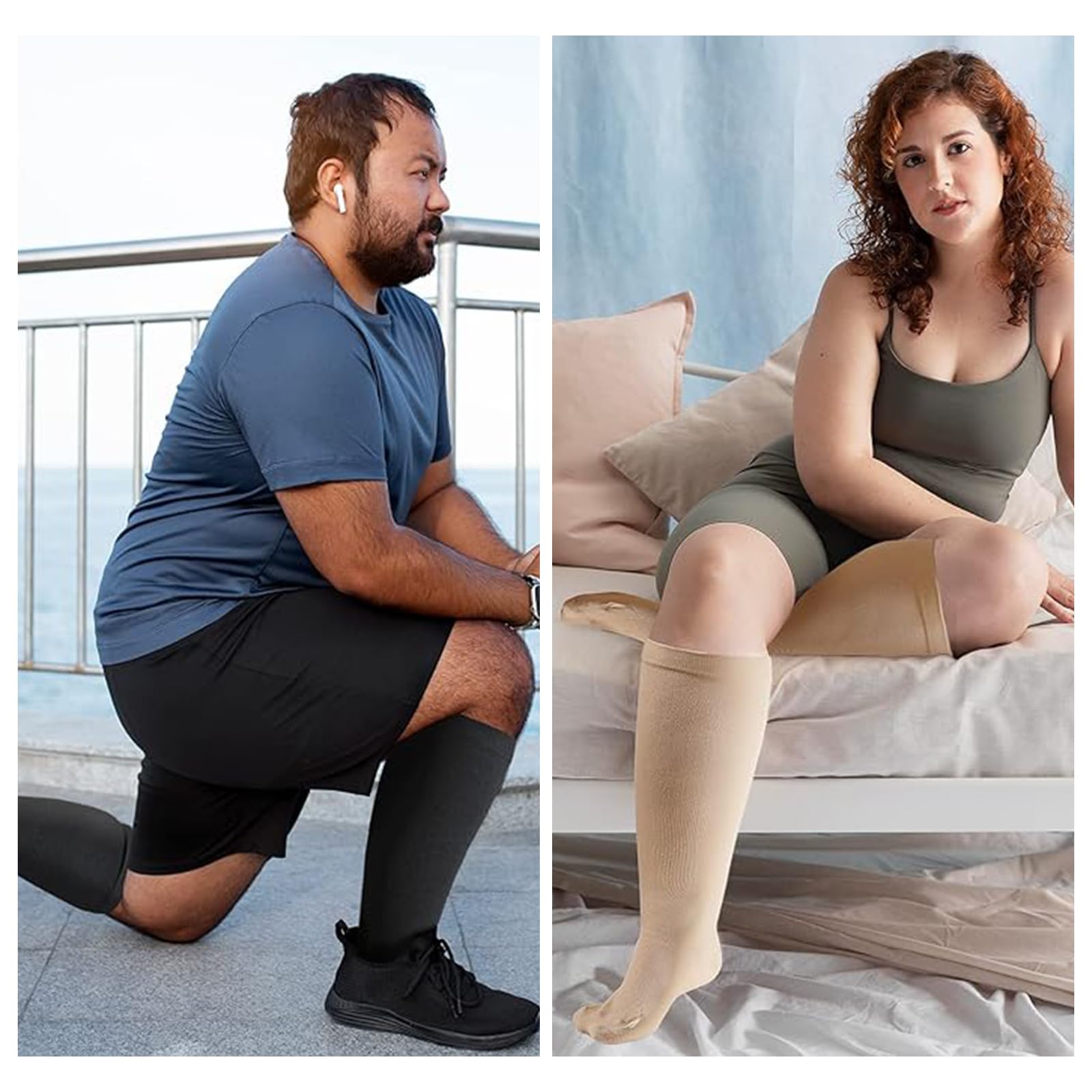 Plus Size Calcetines deportivos de compresión para mujer Calcetines de compresión para hombre 2 pares de calcetines para correr
