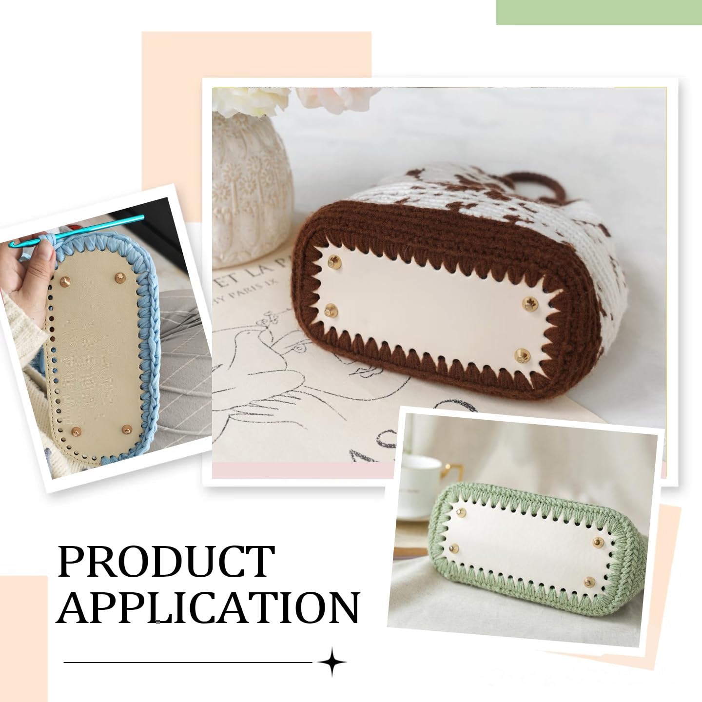 6 Piezas Bases para Bolsos de Crochet, 22 x 10cm Almohadilla Inferior de Bolso, Cojin Inferior Cuero con Agujeros, Bolsas Ganchillo Base, para Accesorios Hechos a Mano del Bolso DIY