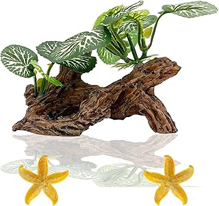 Star-Fish Silk Leaf pad Hammock Artifical Driftwood cave Fish Tank Decorations, Aquarium Decor Driftwood cave x 1pc, Fish Tank Accessories Starfish x 2pcs