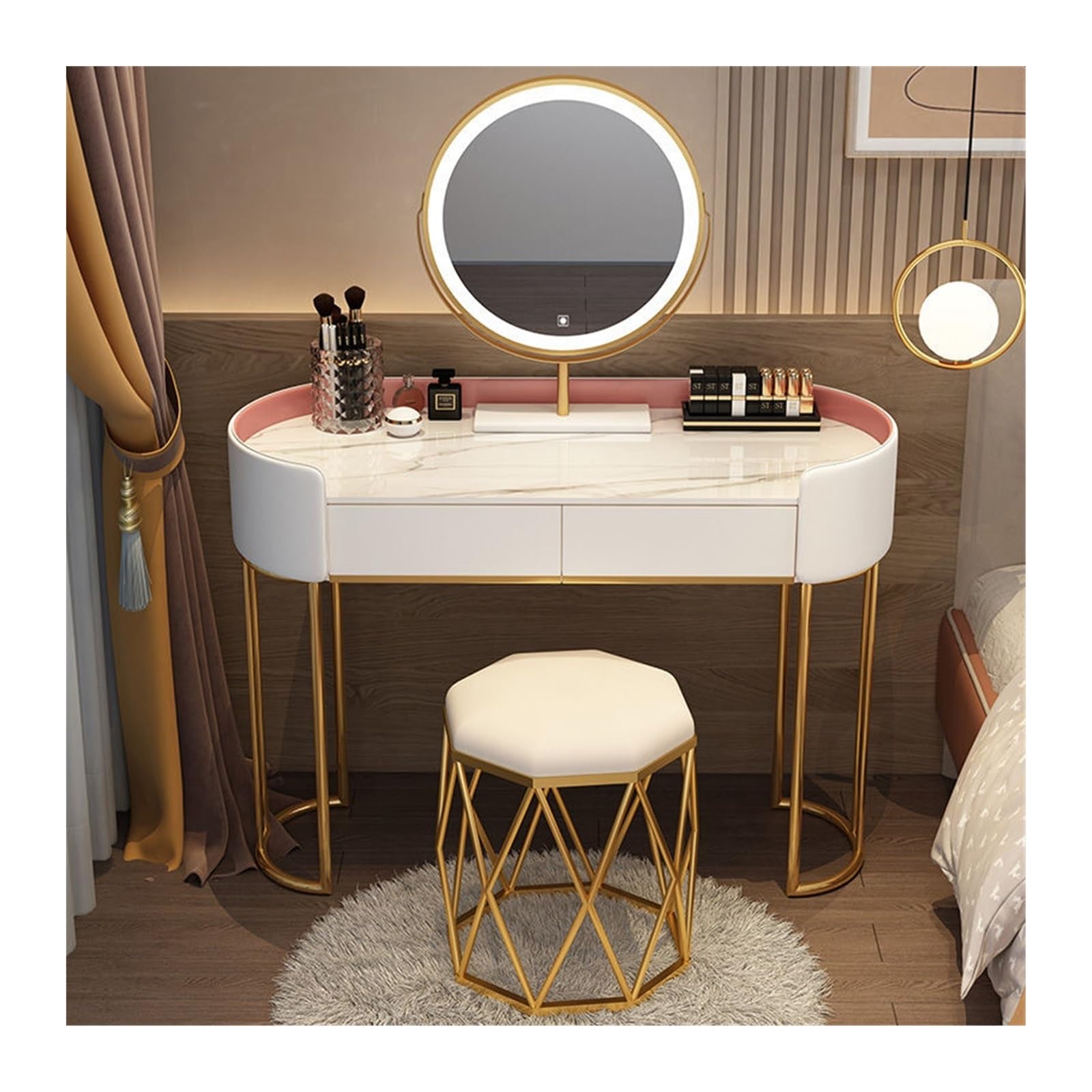 CGCSYZ Vanity Desk Modern Bedroom Dressing Table Home Multifunctional Storage Cabinet Makeup Table Home Furniture Makeup Dressing Table (Pink L 100cm)