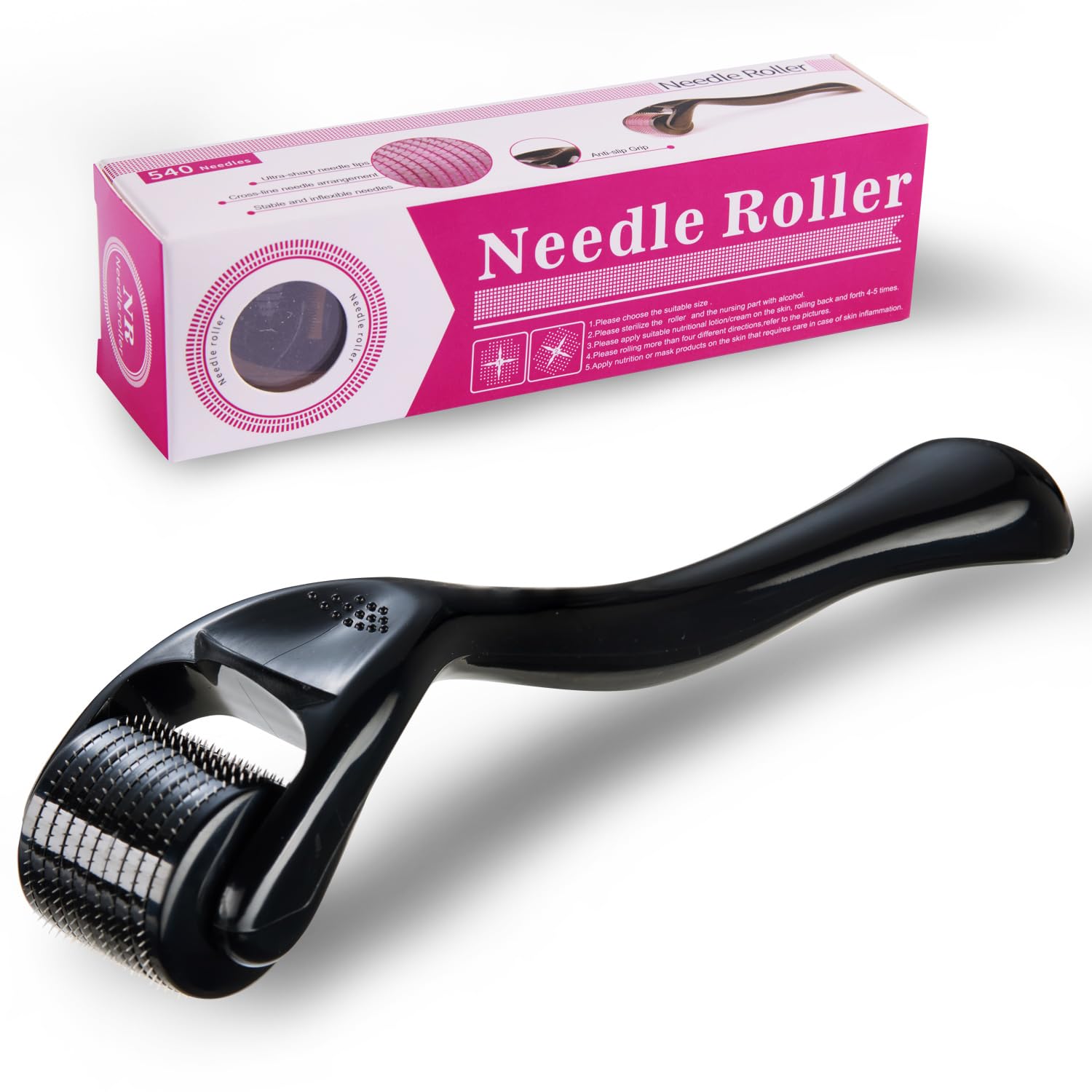 0.5mm Derma-Roller for Hair Face Skin,Microneedling Roller Beard Growth Kit Derma-Roller with 540 Needles for Men Women