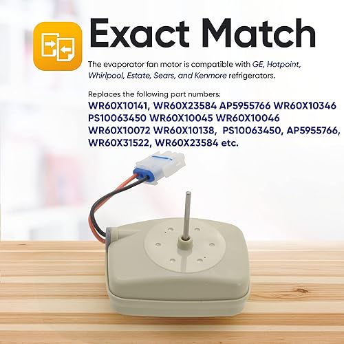 Miniatura 3 de WR60X10141 Pieza de repuesto del motor del ventilador del evaporador del refrigerador, ajuste exacto para refrigeradores General Electric y