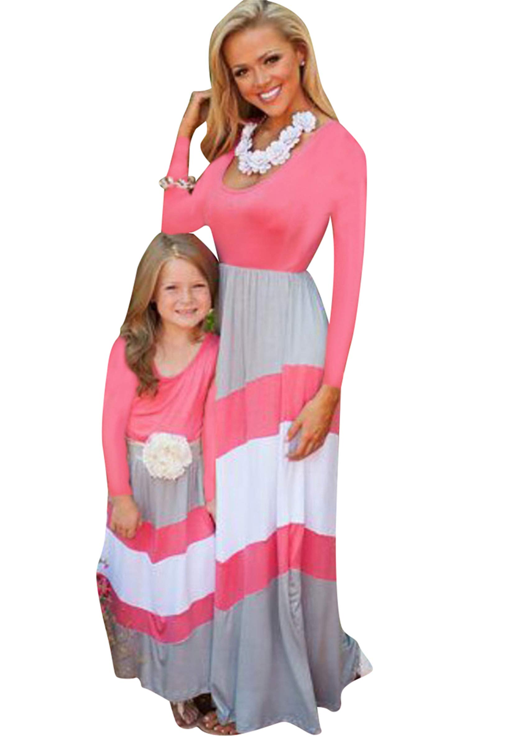 WIWIQS Summer Cute Mommy and Me Boho Striped Chevron Maxi Dresses