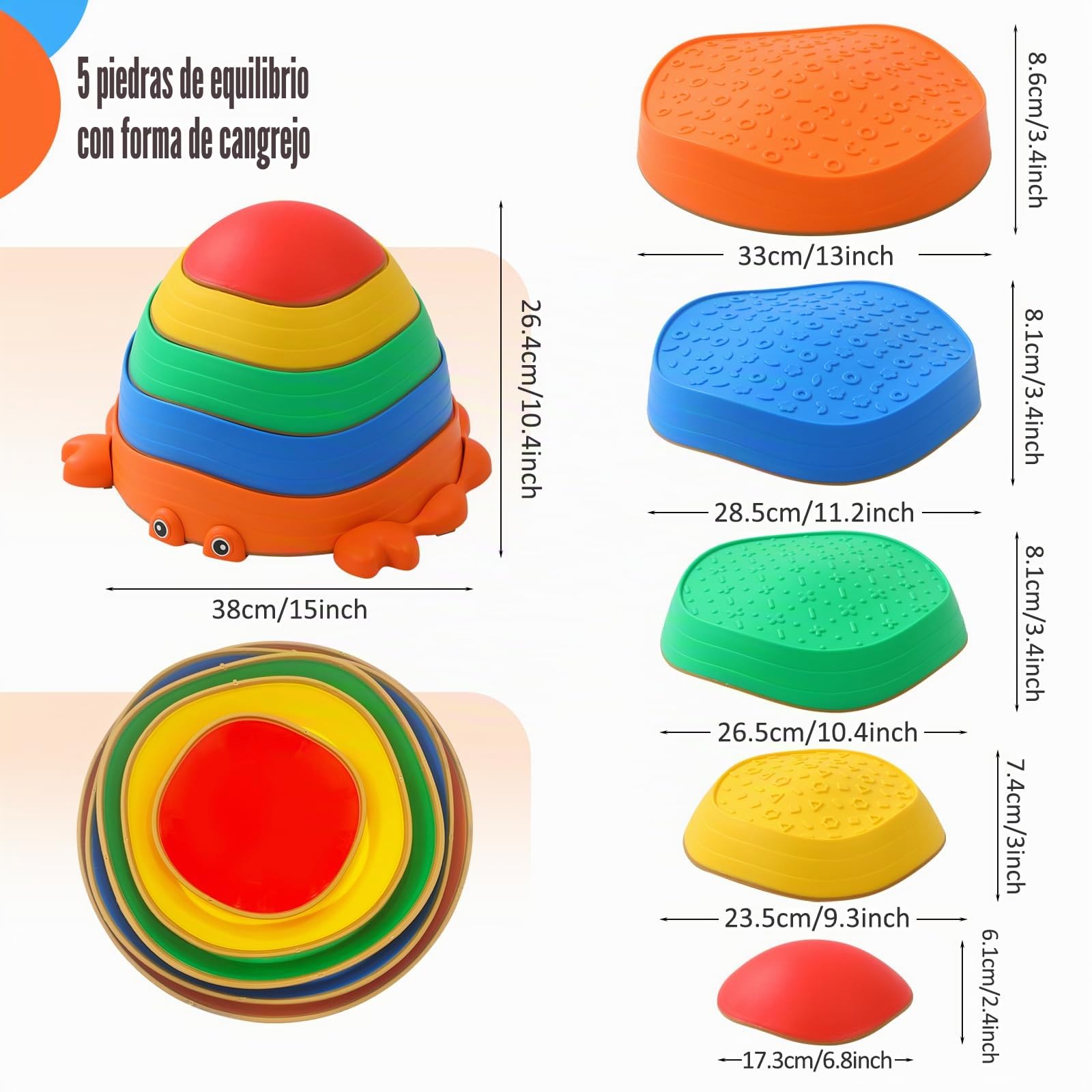 Piedras de Equilibrio para Niños,5 Piedras Duraderas Apilables Antideslizante, Que Fomentan el Equilibrio y Habilidades Motoras, Curso de Obstáculos, Equipo de Juego en Interiores y Exteriores