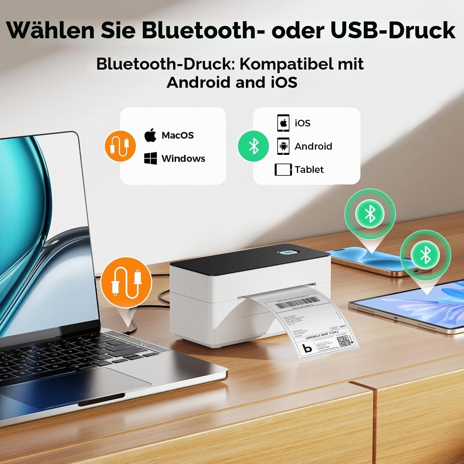 SVANTTO Versandetiketten-Drucker, DHL-Etikettendrucker, Thermodrucker, Label Printer für Shopify, Etsy, kompatibel mit UPS, DPD und GLS