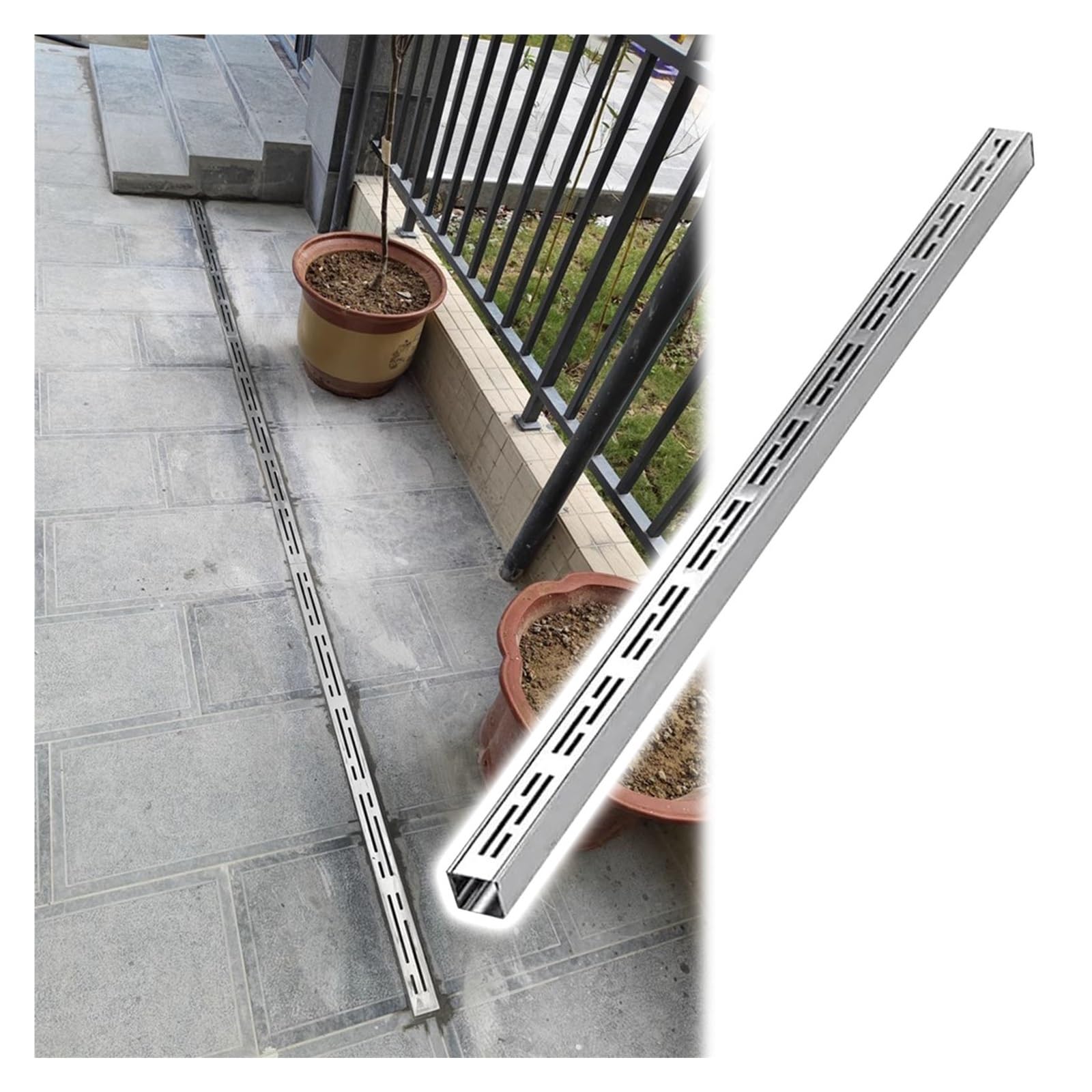 Caniveau de drainage en acier inoxydable avec grille amovible pour évacuation au sol