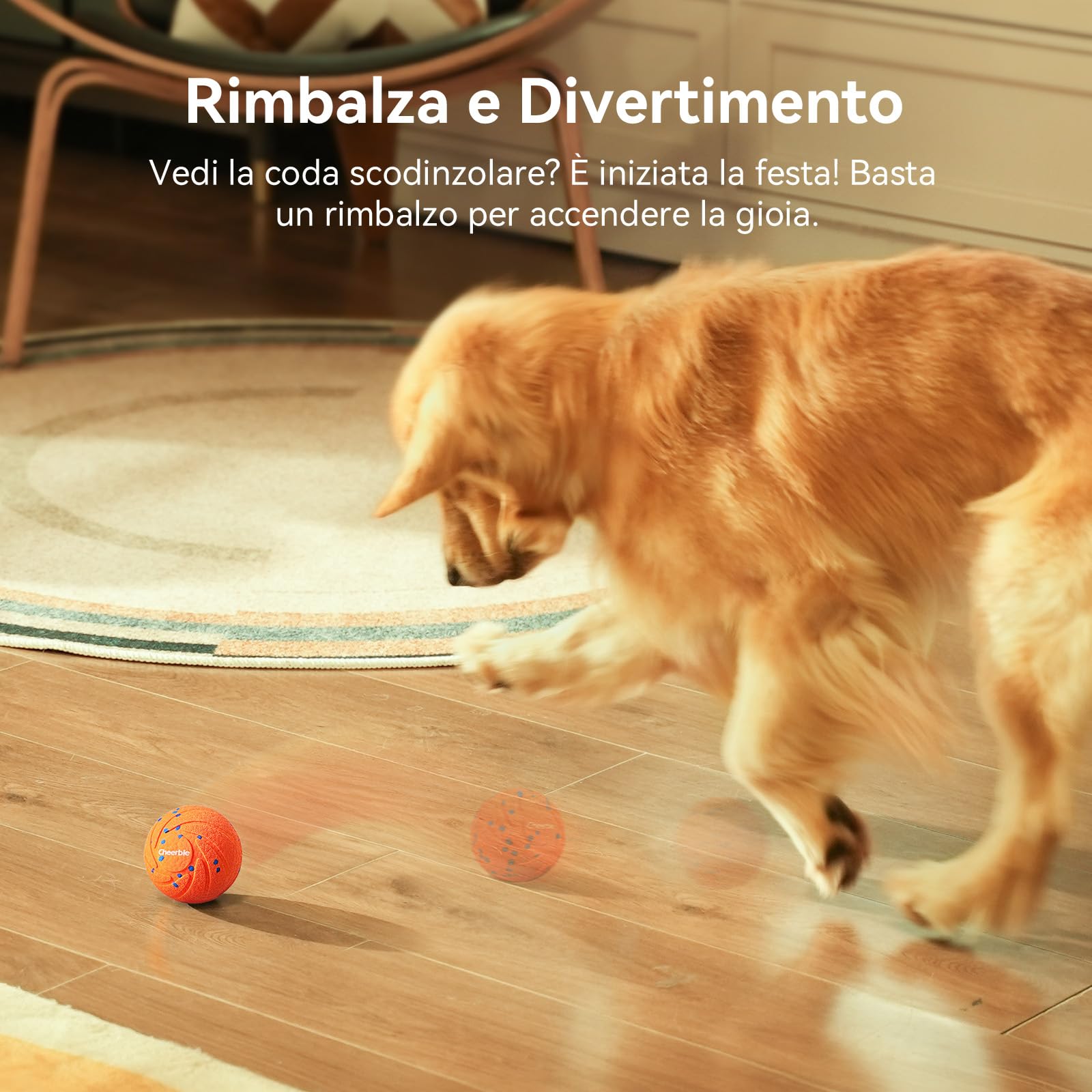 Cheerble Palla Interattiva per Cani - Wicked Ball Air Self Moving Dog Ball con 3 Modalità Interattive, Giocattolo Intelligente per Cani, Regalo di Compleanno con Luci a LED, Arancione