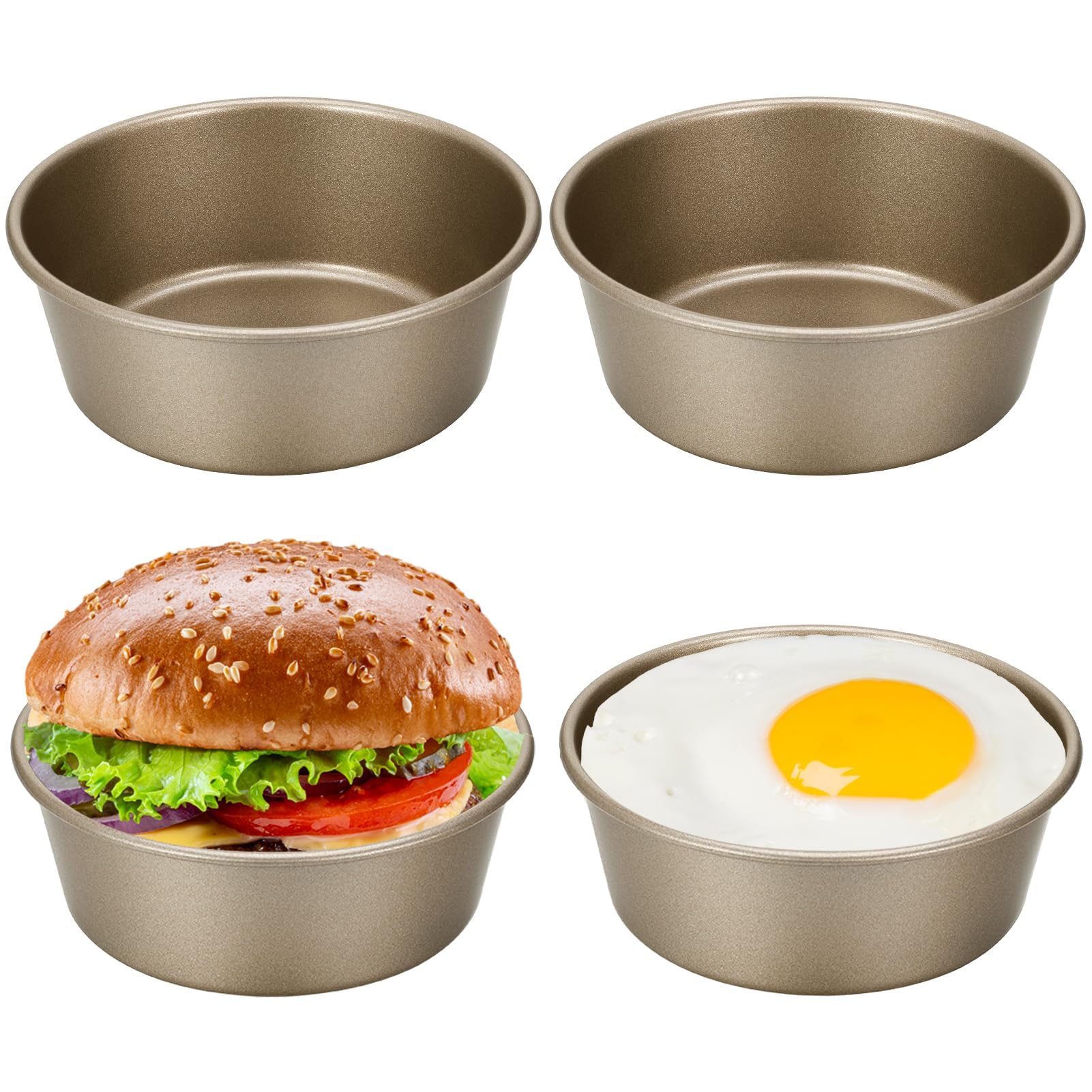 Sponsored Ad – Azonee 4Pcs Round Baking Tray Cake Moulds, 4'' Cake Tin Ramekins for Air Fryer, Aluminum Layer Cake Carbon DIY Home Baking Mold Too for Fried Egg Muffin Sandwiches, Household Kitchen Cooking Tool