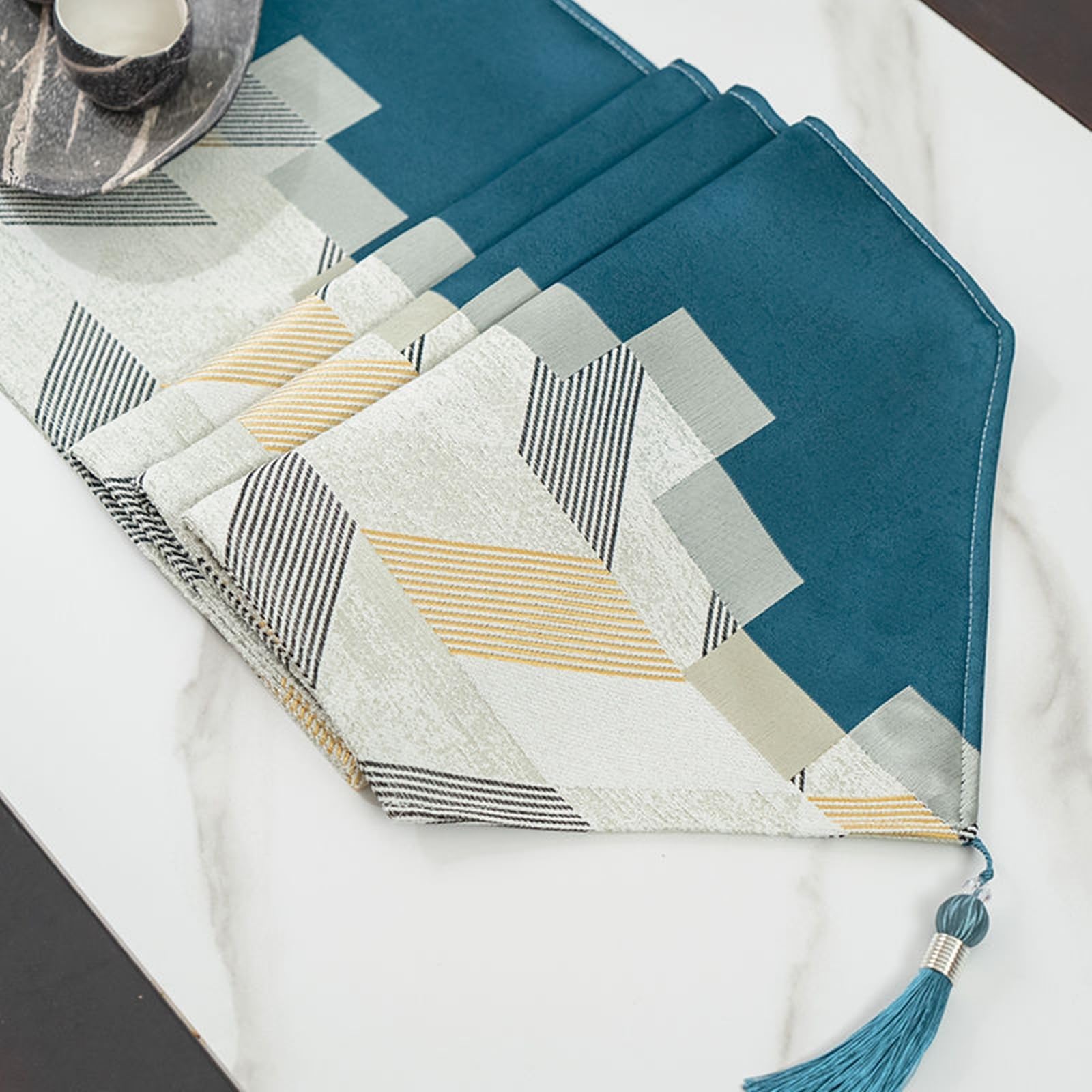 Tischläufer Polyester Wohnzimmer, Tischläufer Modern 33x160 cm, Geometrisches Muster Orientalisch mit Quasten