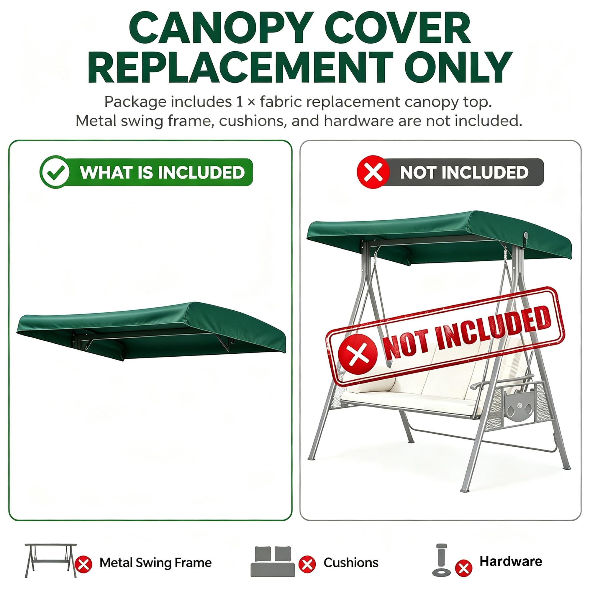 Telo Copri Altalena Esterno 2 3 Posti Impermeabile | Tessuto poliestere 600D, giardino terrazza, protezione sole pioggia, facile pulizia(Green,76.8 x 46.5 x 9.8 x 7.1in)