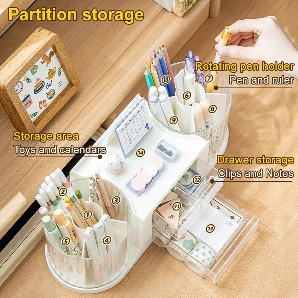 360 Rotating Makeup Brush Holder with 3 Drawers, Makeup Organizer Countertop with 10 Slots Pencil Holder for Countertop + 3 Drawer, Makeup Organizer Countertop for vanity (White (3 Drawer))