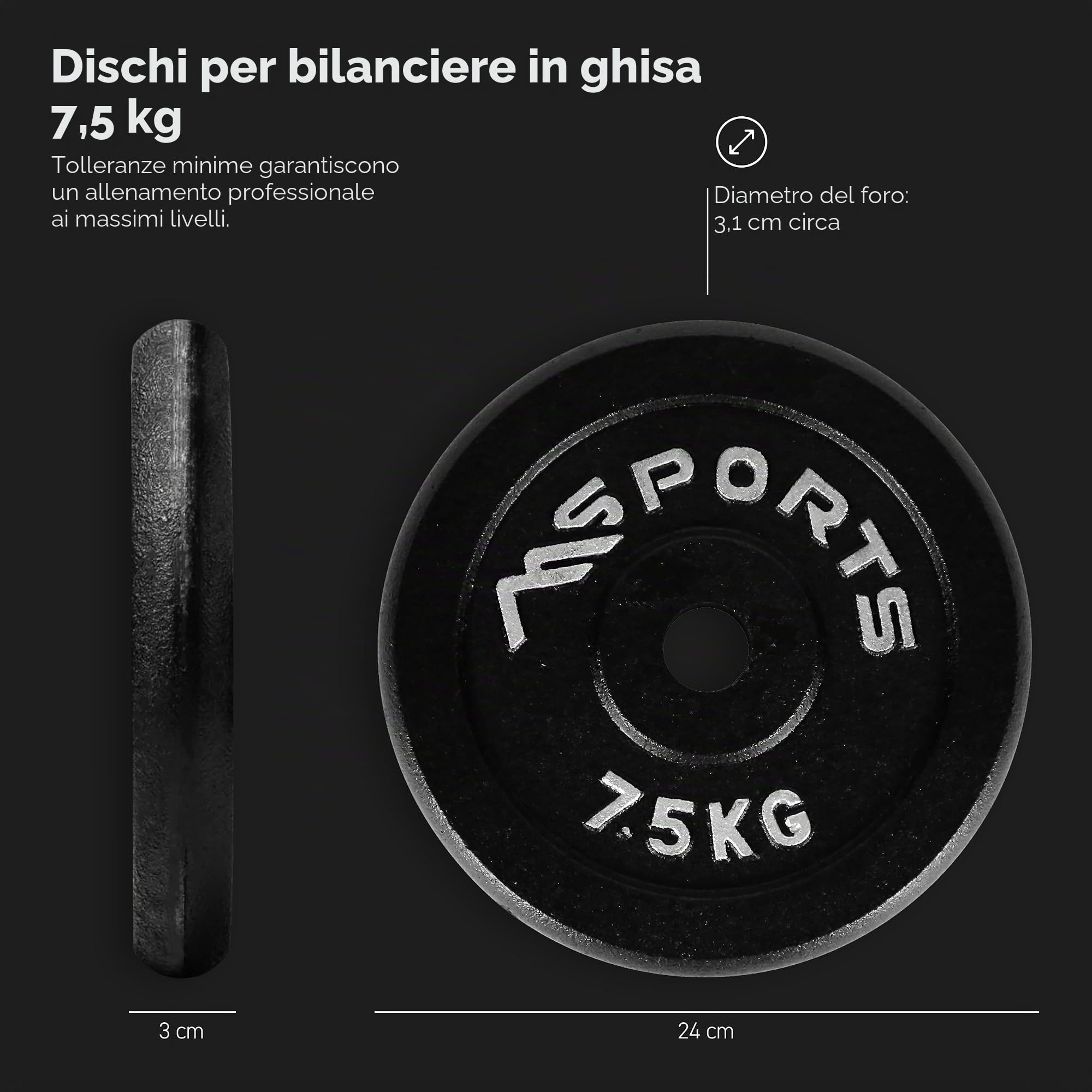 MSPORTS Coppia di dischi professionali in 100% ghisa, manubri da 5-30 kg
