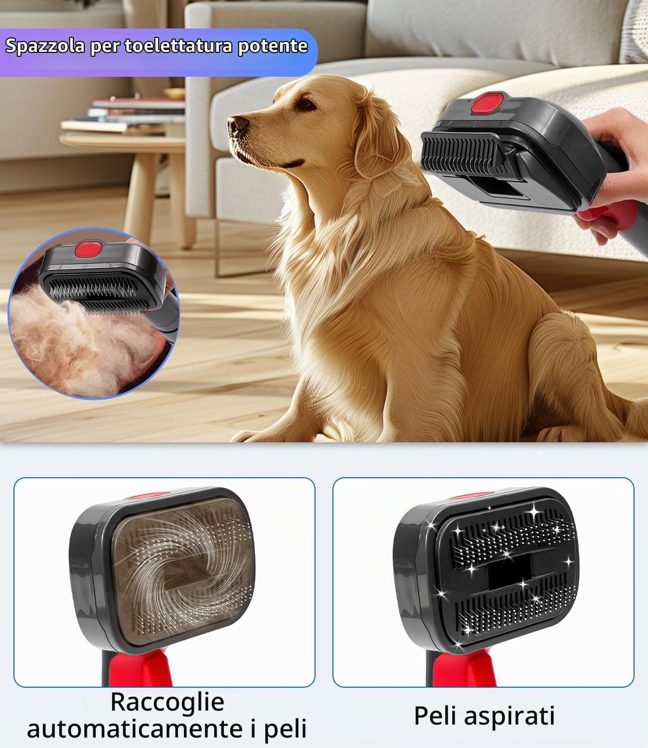 Spazzola per Cani,Peli Cane Gatto Compatibile per DysonV15 V11 V10 V8 V7,Spazzola Aspira Peli Animali Domestici con Adattatore Convertitore,1Tubo di prolunga, 2 Spazzolini,Pet Grooming Kit Ricambi