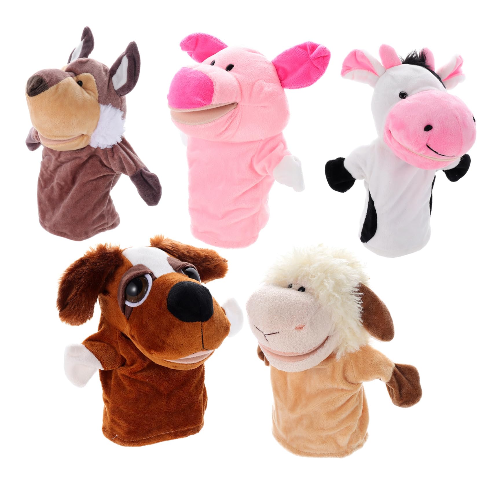 Marionnettes à Main Animales 5 Pièces en Peluche Courte, PP Coton