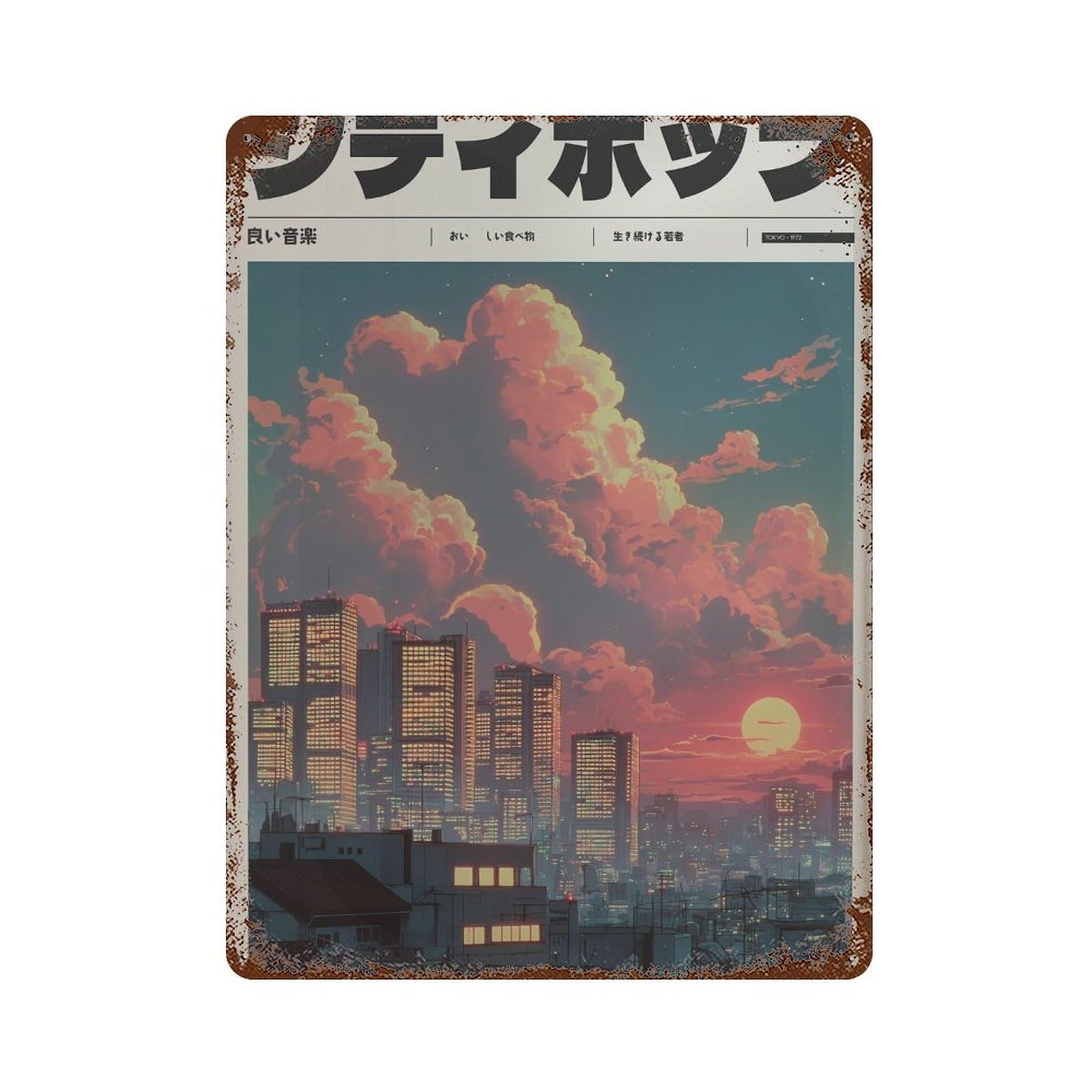 xiaoxiaoshen City Sunset Skyline. Y2k Indie Wall Decor Art Metal Tin Poster Modern Home Decor Art Home Bar Shop Decorations Vintage Sign 40x30cm