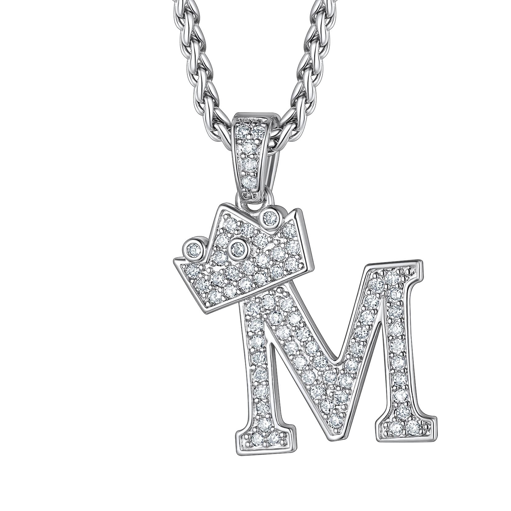 Richsteelsilver Crown Initial A Z Necklace Cubic Zirconia Letter
