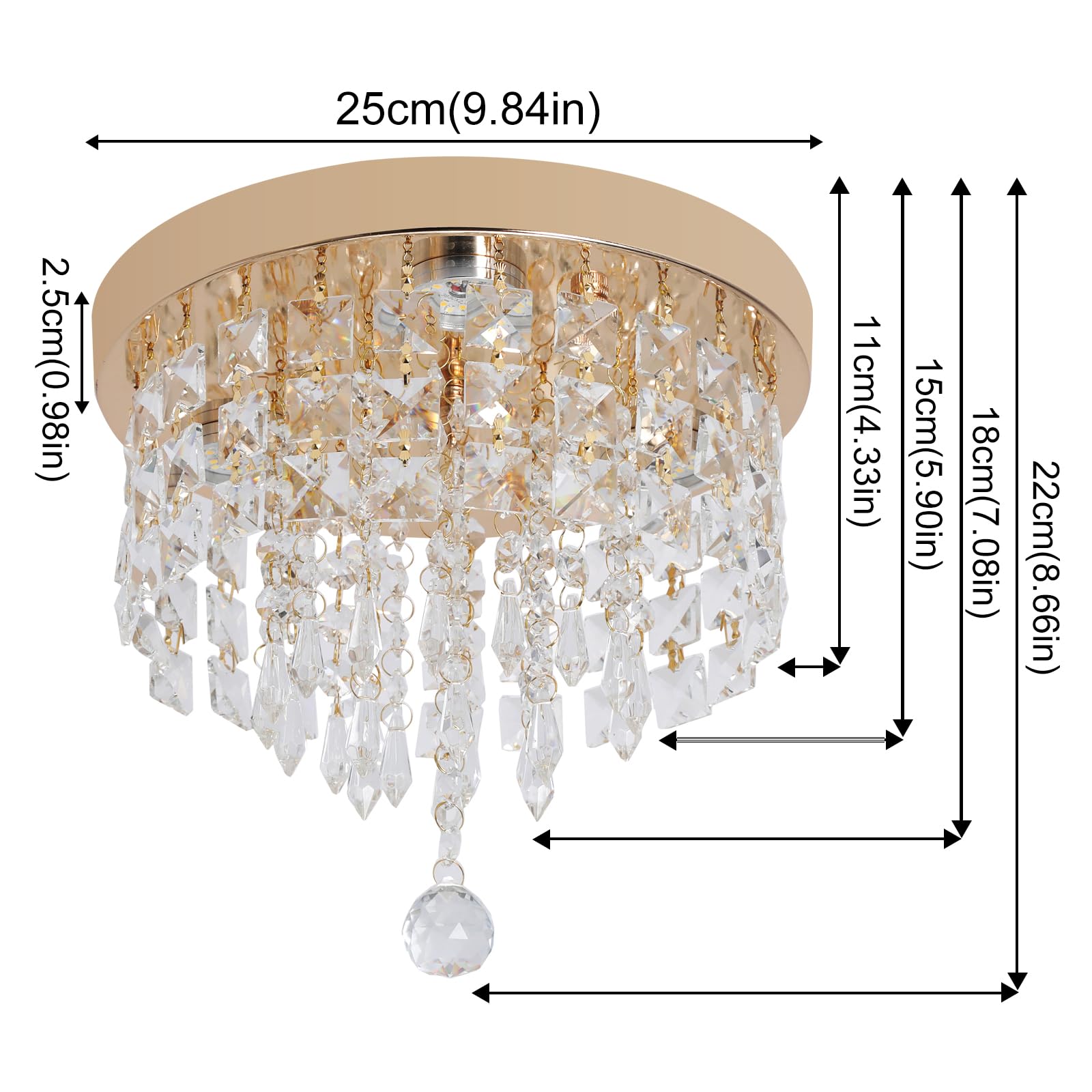 Deckrico Lámpara de Techo LED Dorada con Cristales, Luz Blanca, Moderna para Recámara, Baño, Clóset o Pasillo