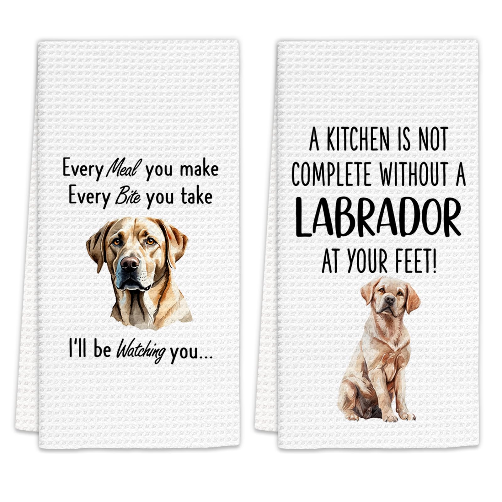 FIicy Labrador Kitchen Towels Set of 2, Dog Owner Dish Towels, Yellow Retriever Decorative Hand Towels for Kitchen, Dog Lovers Kitchen Decor (16x24 Inch)
