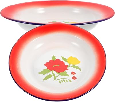 ULTECHNOVO Retro Enamel Plates Set of 2, 18Cm Round Vintage Floral Enamelware Dinner Plates, Decorative Food Serving Trays for Home Kitchen Dining