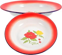 Sewroro Vintage Enamel Plates Set of 2, 18cm round Floral Pattern Serving Dishes, Reusable Decorative Dinner Plates for Home Kitchen, Outdoor Camping, Restaurant Fruit and Random Style