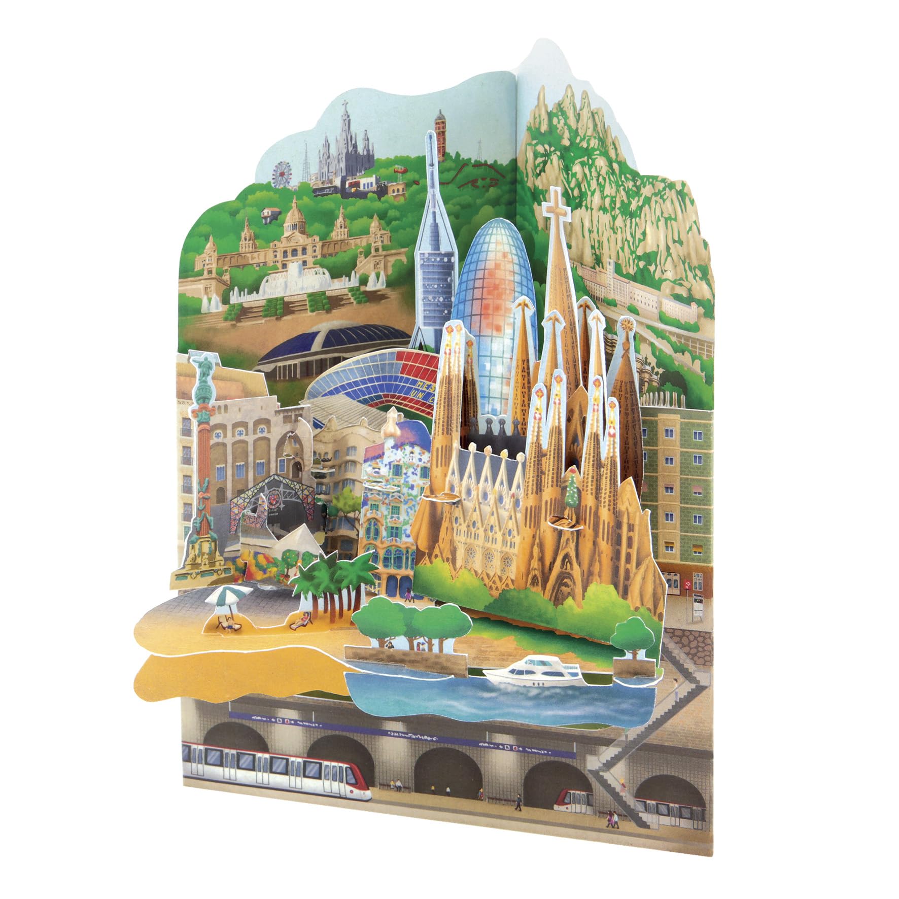 Santoro Boys Multiple Swing Card, 3D Pop Up Greeting Card - Barcelona - Gift For Her, Him, Birthday, Thank You, Travelling, Destination | Panorama With Sagrada Familia, Battlo House, Camp Nou Stadium