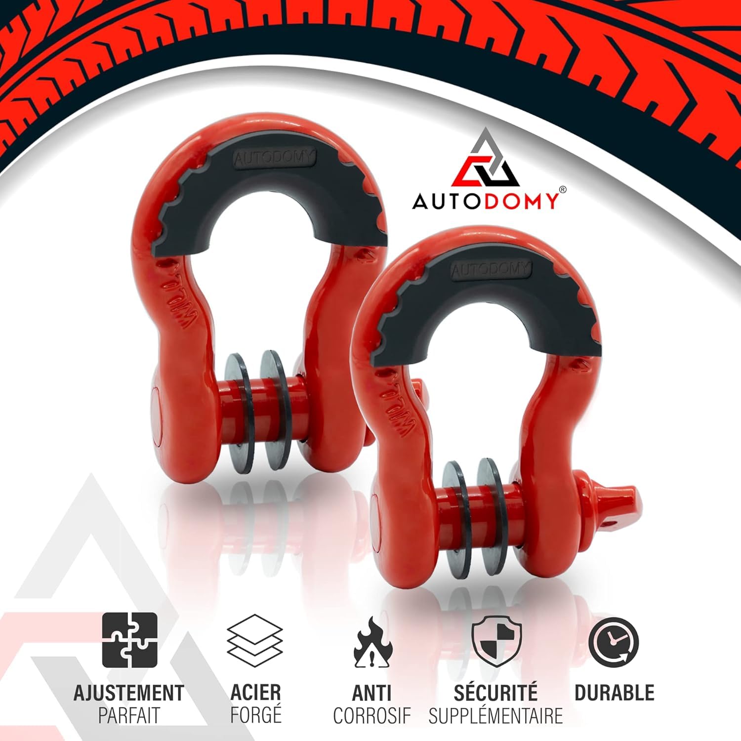 Autodomy Manille Lyre Professionnelle 3/4" 4,75 Tonnes (4.750Kg) | Pack 2 Unités Manille de Levage 4x4 en Acier Inoxydable Forgé et Galvanisé | pour Traîner et Secourir des Véhicules