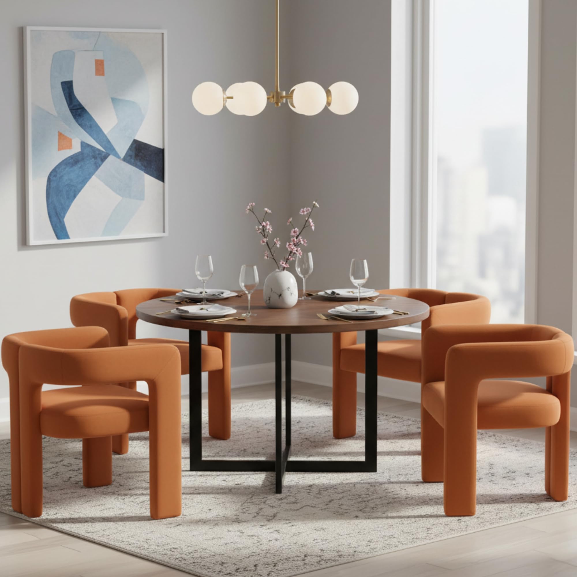 VESCASA Modern Barrel Dining Chairs Set of 4 with Open Back, Upholstered Vekvet Accent Kitchen Armchairs with Wood Legs for Dining Room Reception