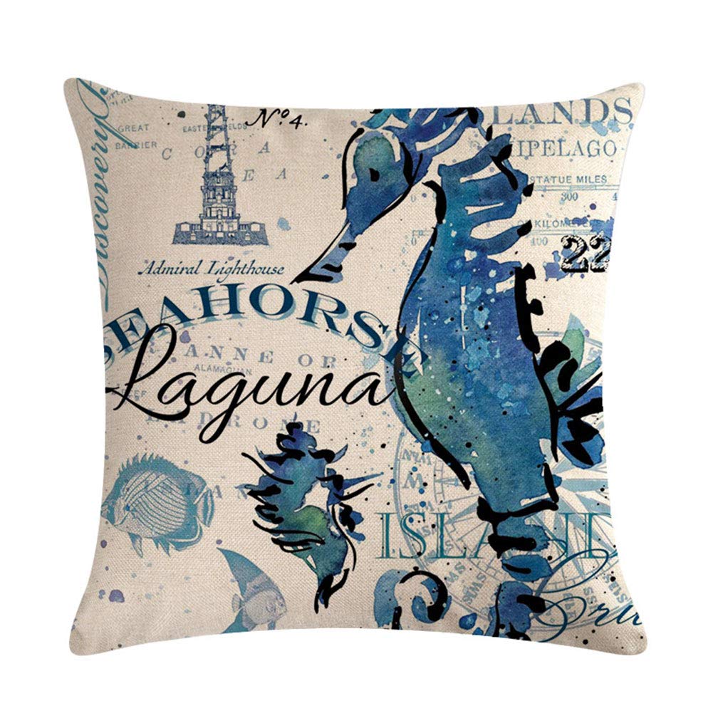 7COLORROOM 4pack Ocean Theme Throw Pillow Covers 18”×18” Sea Animals Pillowcases Cushion Covers Starfish-Seahorse-Octopus-Crab (Beach-3) 2