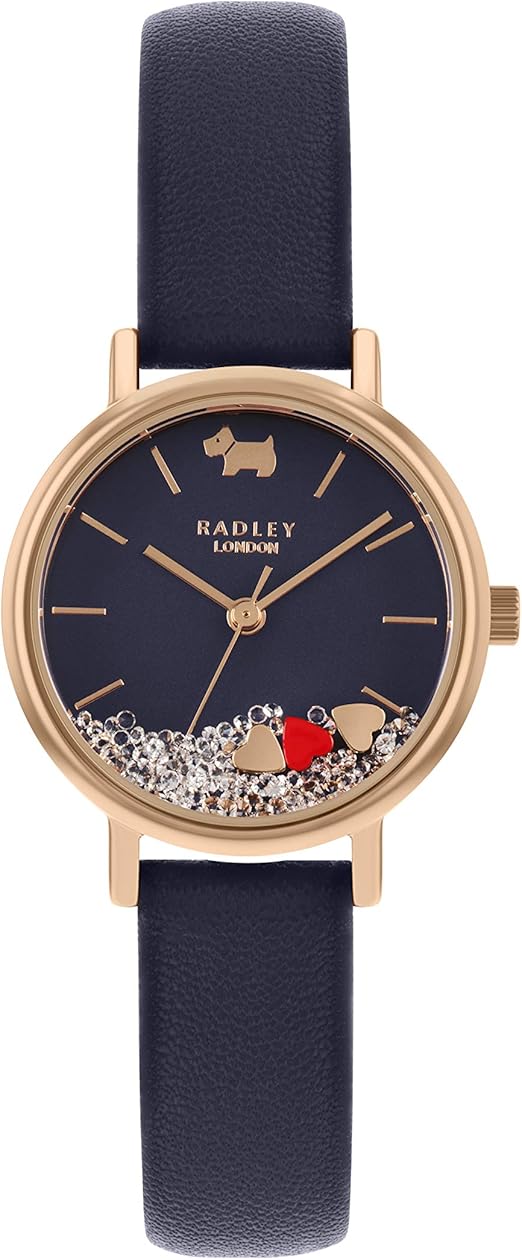 RADLEY Hello Love Ladies Navy Leather Strap Floating Stones Watch