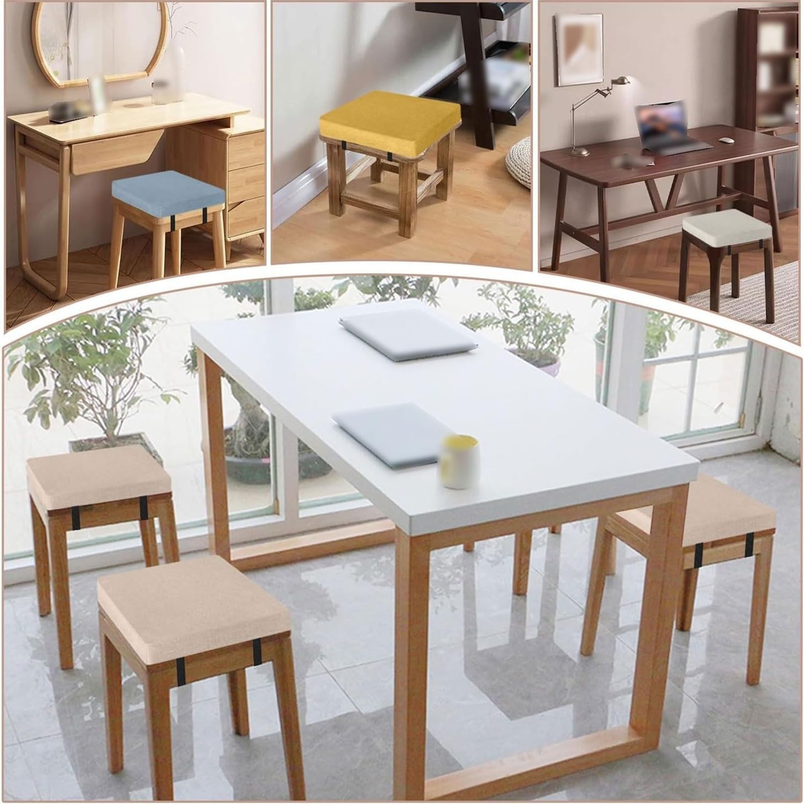 Quadratisch Stuhlkissen for Barhocker mit Bändern 35x35/40x40/50x50 cm Dick Sitzkissen rutschfest Hockerkissen Waschbar für Indoor,Büro,Bürostuhl,Schule,Terrasse,Bistro(#14,(2pcs) 60x60x8cm)