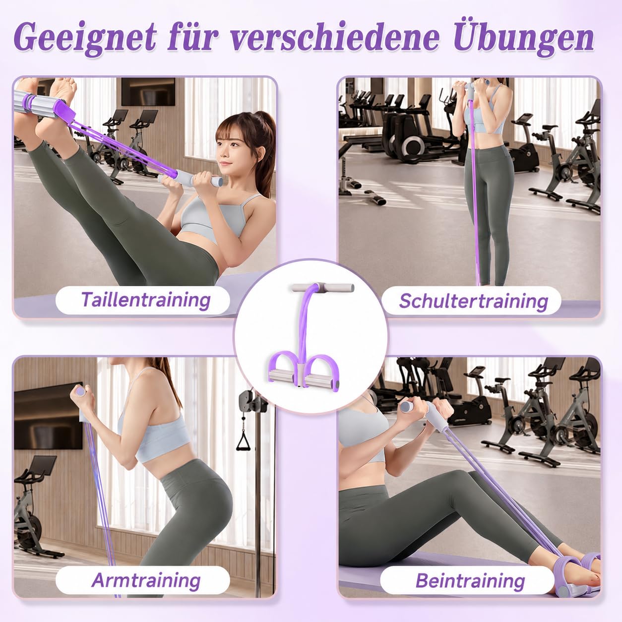Pedal Widerstandsband mit Griff, Bauchtrainer für Zuhause, Sit Up Trainingsgeräte Bodybuilding Expander, 6 Tubes Elastische Zugseil, Resistance Bands Fitnessgeräte für Zuhause Abnehmen Training