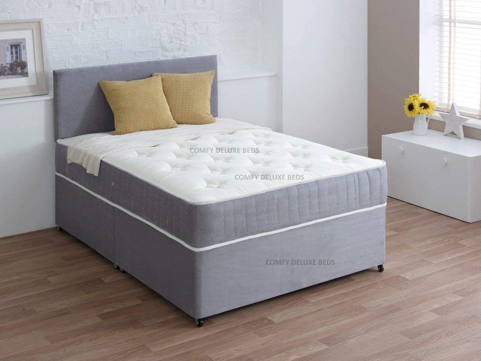Luxury Suede Divan 3FT Single Bed Set with Mattress - HEADBOARD and Available Storage Drawers (3FT 2 Drawer, Silver Suede)