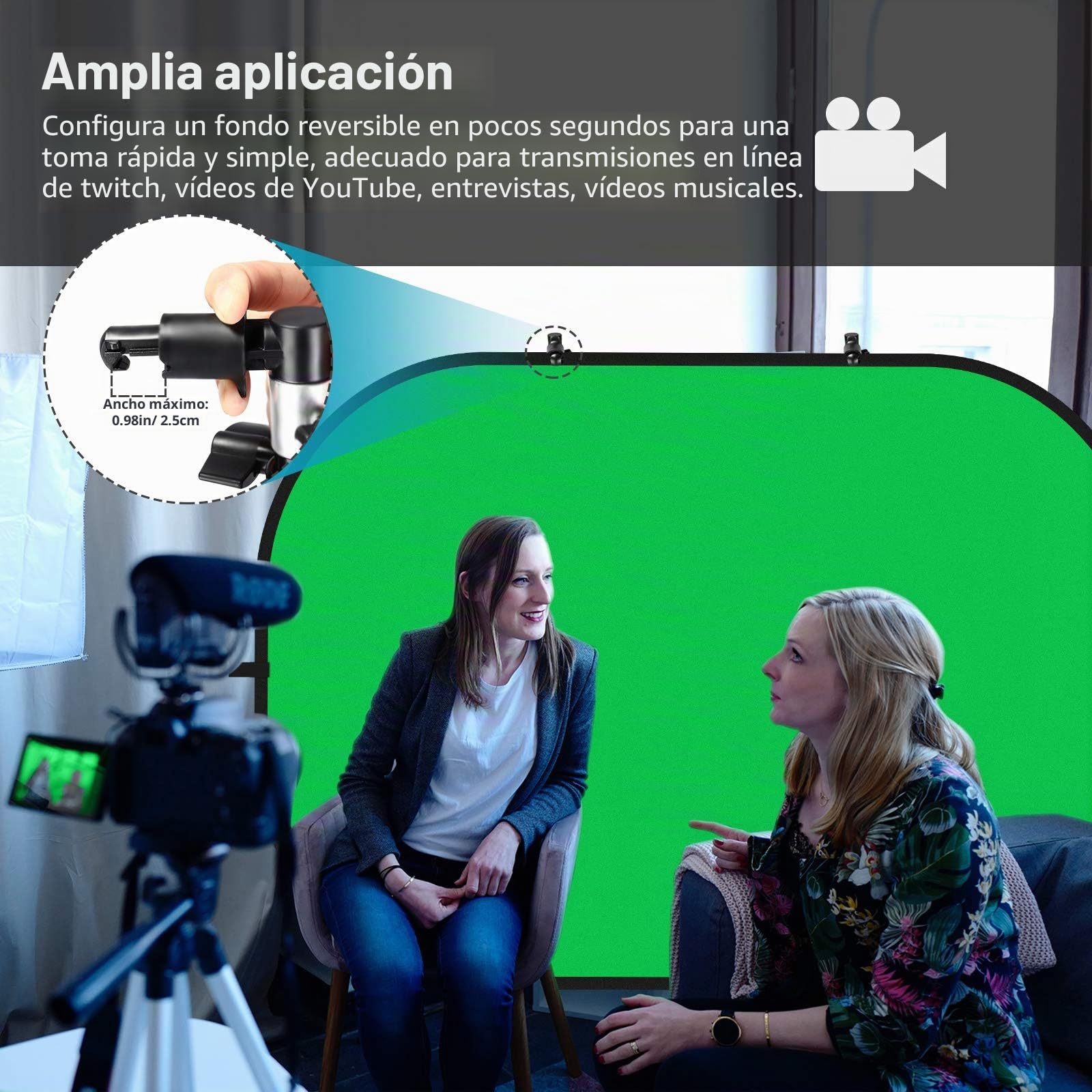 Neewer 5 x 7 pies / 1,5 x 2 m - Fondo plegable con soporte de 8,5 pies / 2,6 m, panel de fondo verde azul verde reversible 2 en 1 para estudio de fotografía, transmisión en vivo, videollamadas, juegos