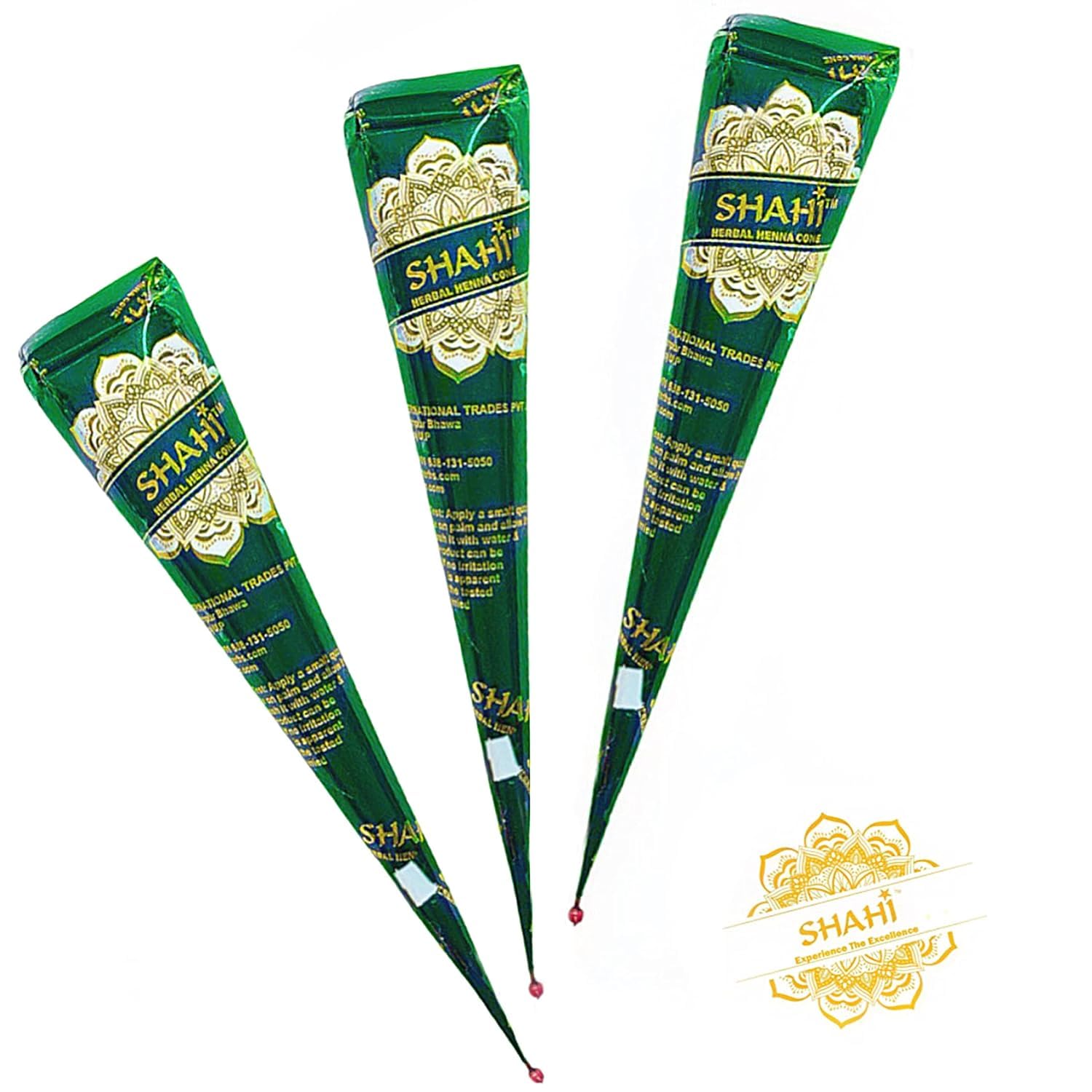 Shahi Premium Henna Cone (Mehndi) | Natürliche Mehndi-Paste | 3 gebrauchsfertige Henna-Kegel | Rötlich-braune Farbe | Je 28 g