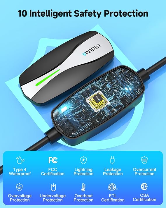 SEGUMA Level 1/2 Tesla Charger, ETL Certified 12A/16A, 25ft Cable, Dual Voltage 240V NEMA 6-20 Plug & 120V NEMA 5-15 Adapter, NACS Connector, Portable Home Electric Car EV Charger for Tesla Y/X/3/S