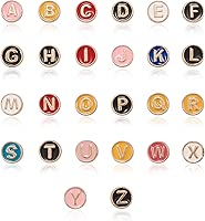 50pcs Colorful Enamel Alphabet Letter Beads 8mm Flat Round Mixed Letter Beads Metal Initial Letter Loose Spacer Beads for Jewelry Making Bracelet
