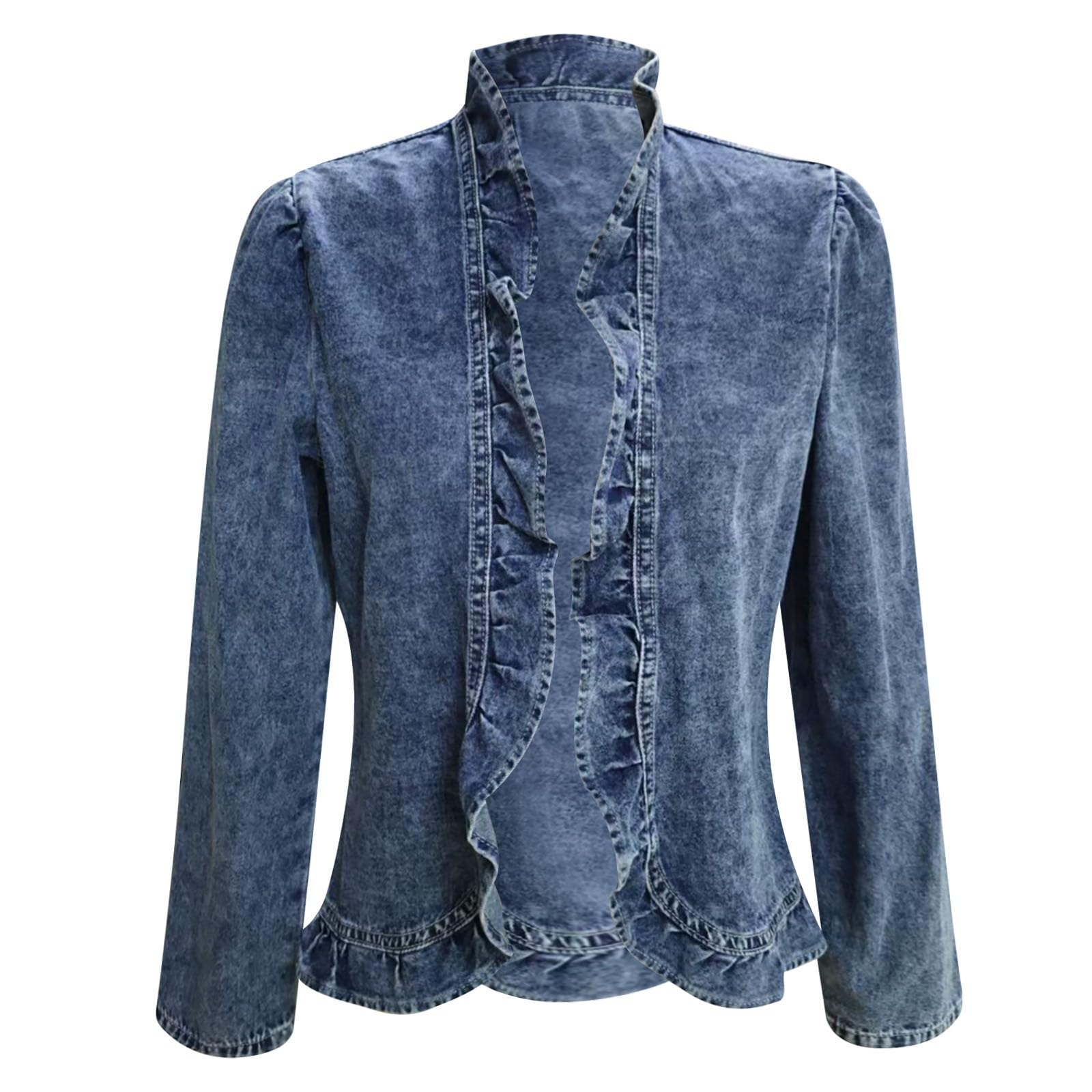 Veste Femme Mi Saison Coat Printemps Veste en Jean pour Femme avec Manches Longues et Volants à l’Ourlet – Style Quotidien léger et Polyvalent pour Un prêt-à- Contemporain