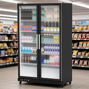 GarveeTech Commercial Beverage Display Refrigerator 39 Cu.Ft | Glass Door Merchandiser Cooler with LED Lights, Adjustable Shelving and Auto-Close Doors for Restaurant, Shop and Bar