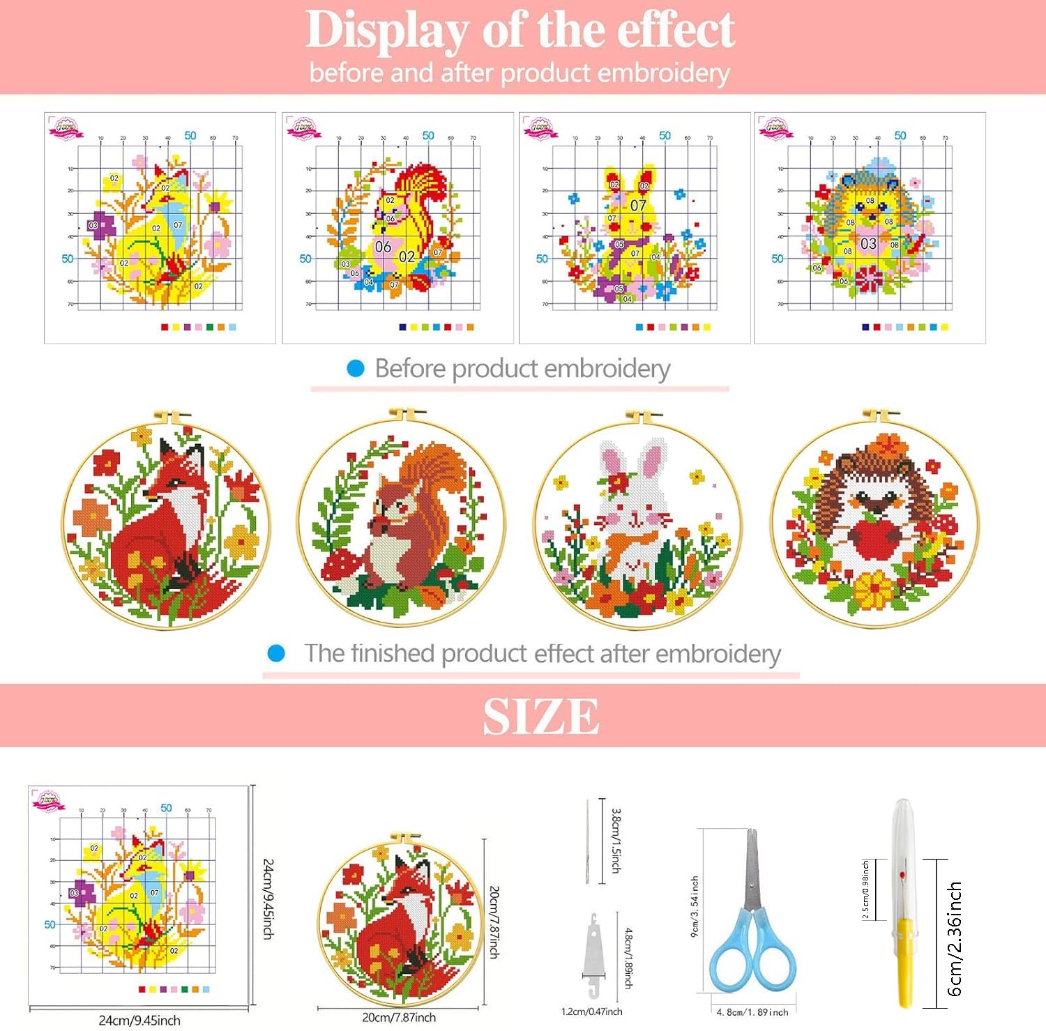 Woodland Animal Cross Stitch Kits - Beginner Friendly -5 Woodland Animal Cross Stitch Kits - Beginner Friendly -5