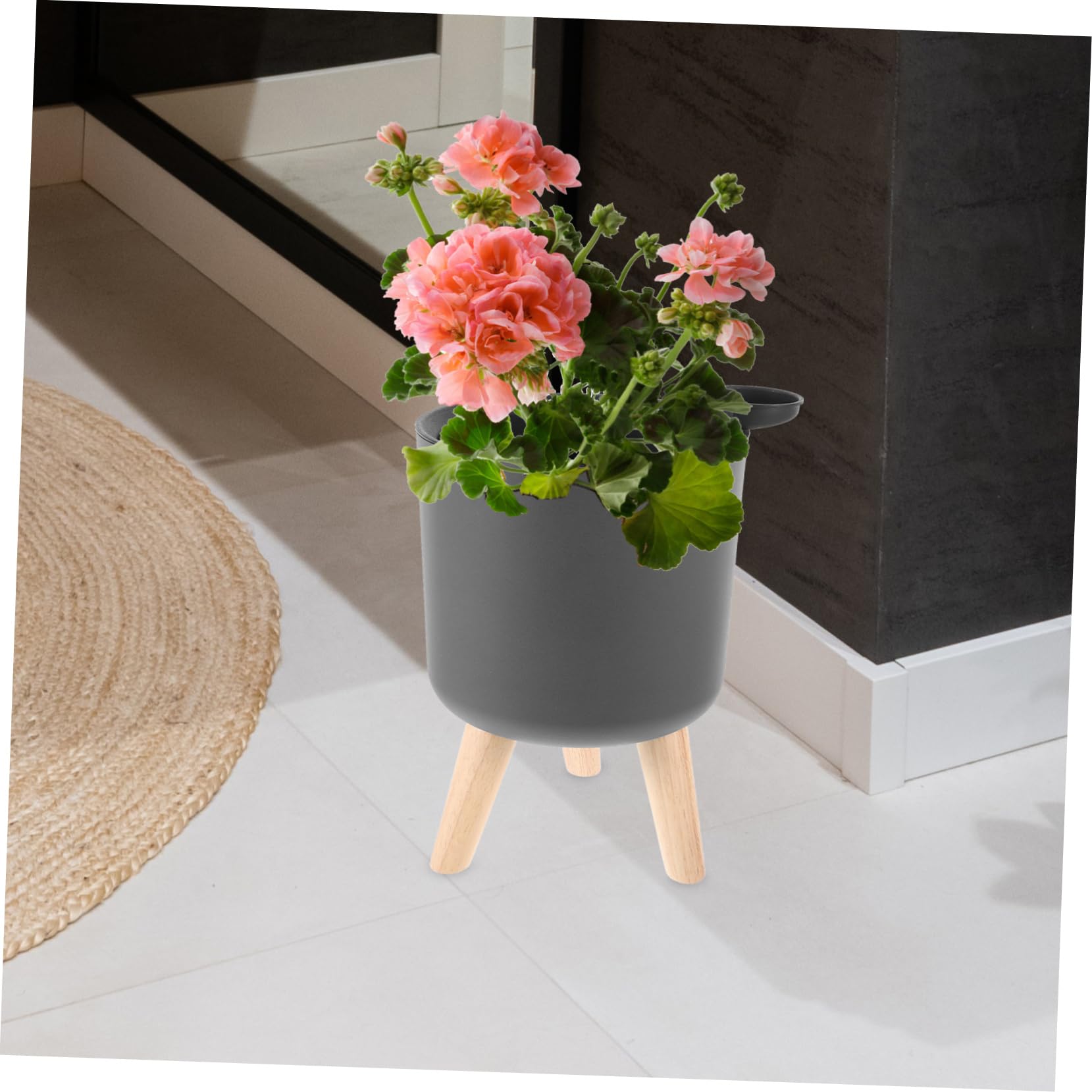 Pot De Fleurs à Arrosage Automatique Drainage pour Intérieur Et Salon, Jardinière Ronde Grise 170 Pied Et Insert, Pot Auto-irrigant pour Plantes D’intérieur